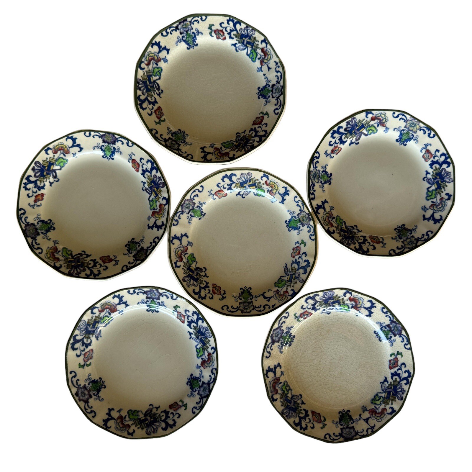 Set 6 Dessert Side Plates 5.5″ Royal Doulton Burslem Nankin England Antique Asia
