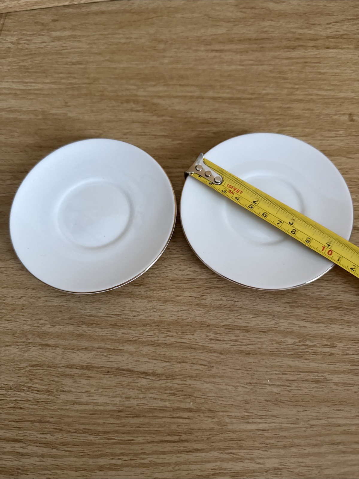 2 Certified International Plain White Round Small Saucers With Gold Trim 4.25”