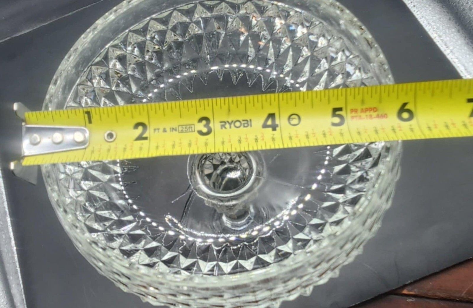 Vintage Indiana Glass Co. Large Candy Dish On Pedestal Diamond Pattern, 7 3/4 In