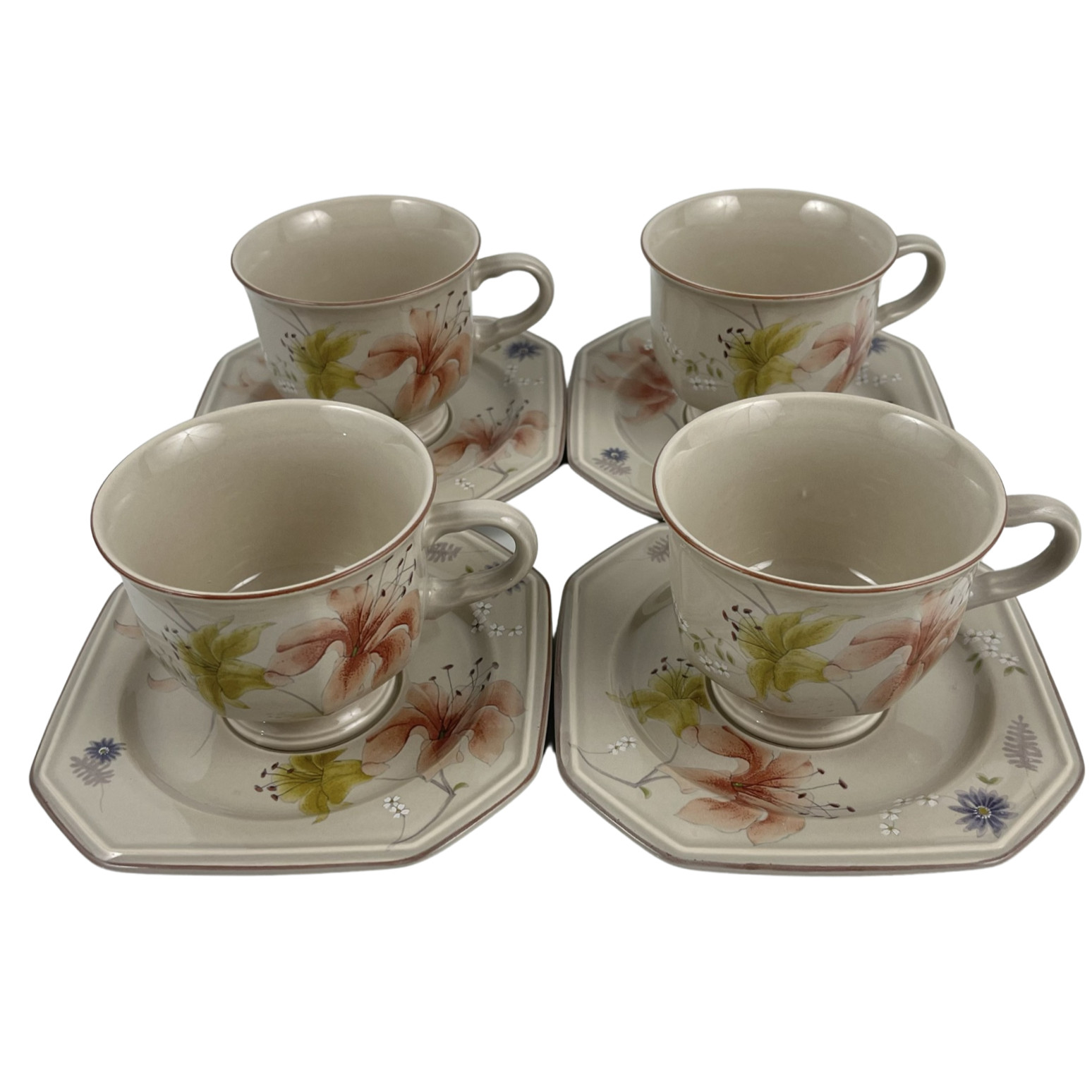 Mikasa Continental Janette Cups and Saucers Lot of 4 VTG Multi-Floral Japan