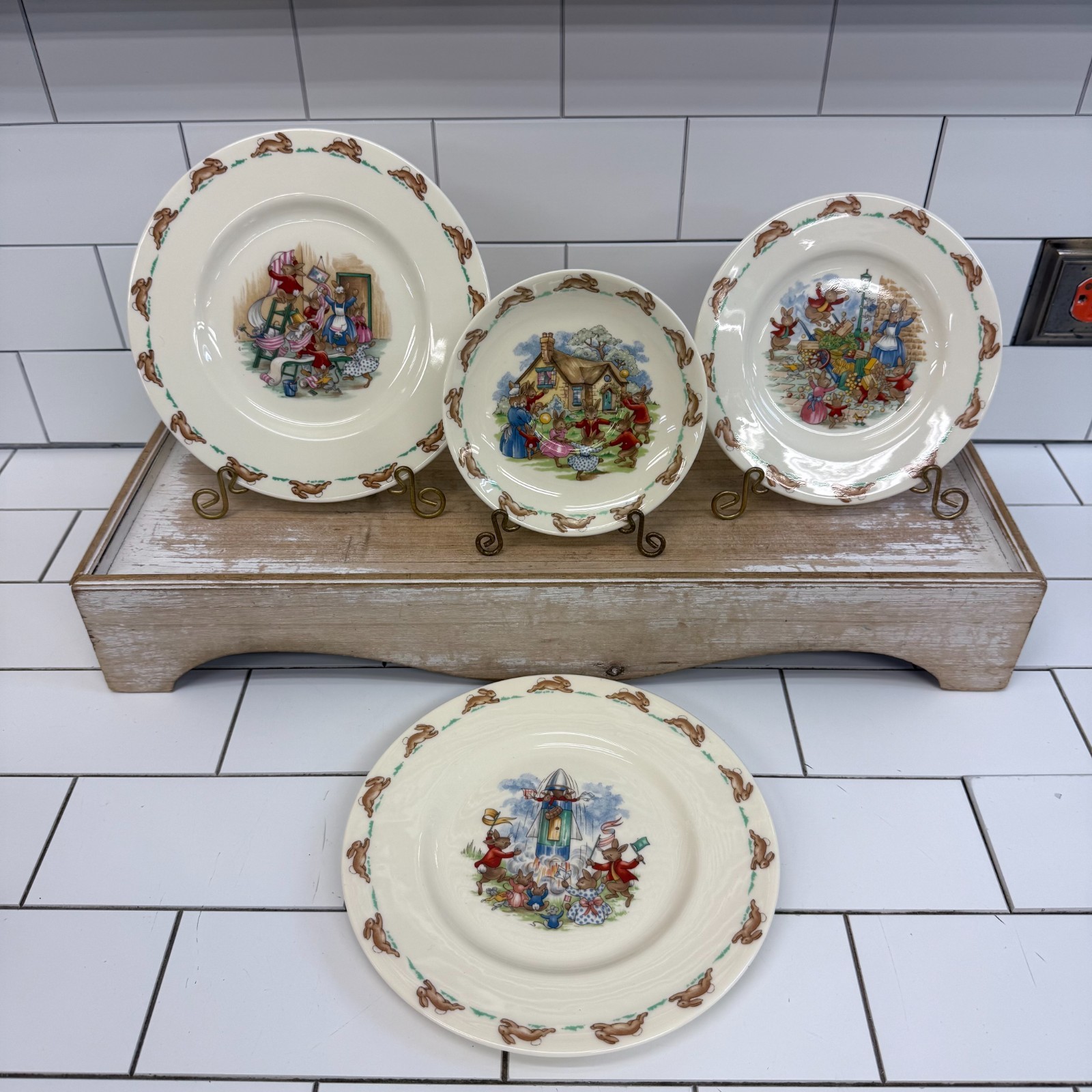 Royal Doulton Bunnykins Plates & Bowls Set of 7 Bone China 1960s