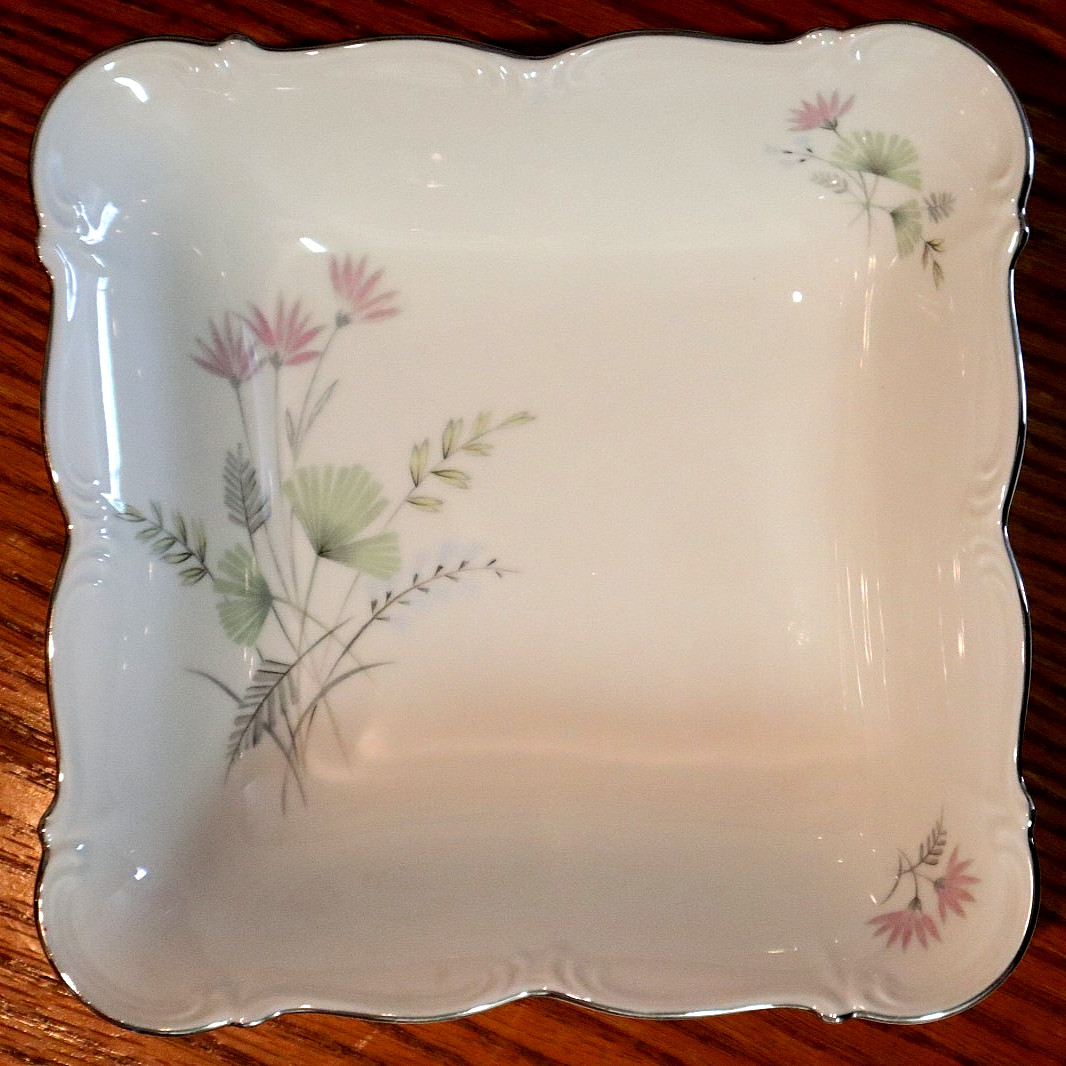 Edelstein China ” Maria Theresa” Green, Blue & Pink Flowers- 7 3/4″ Square Bowl