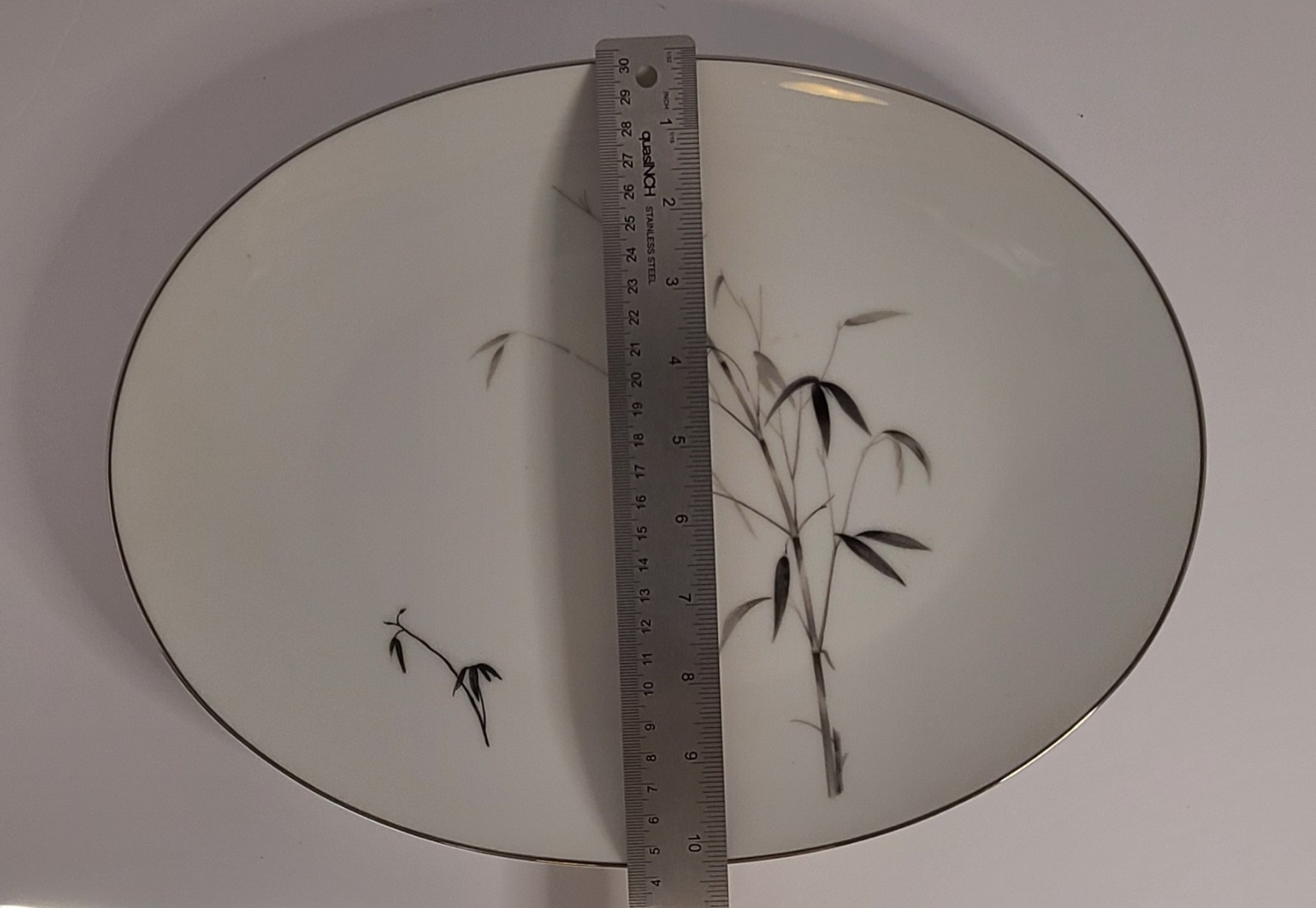 Sango Japan Bamboo Knight Fine China Platinum Band Serving Platter 11×14 Vintage