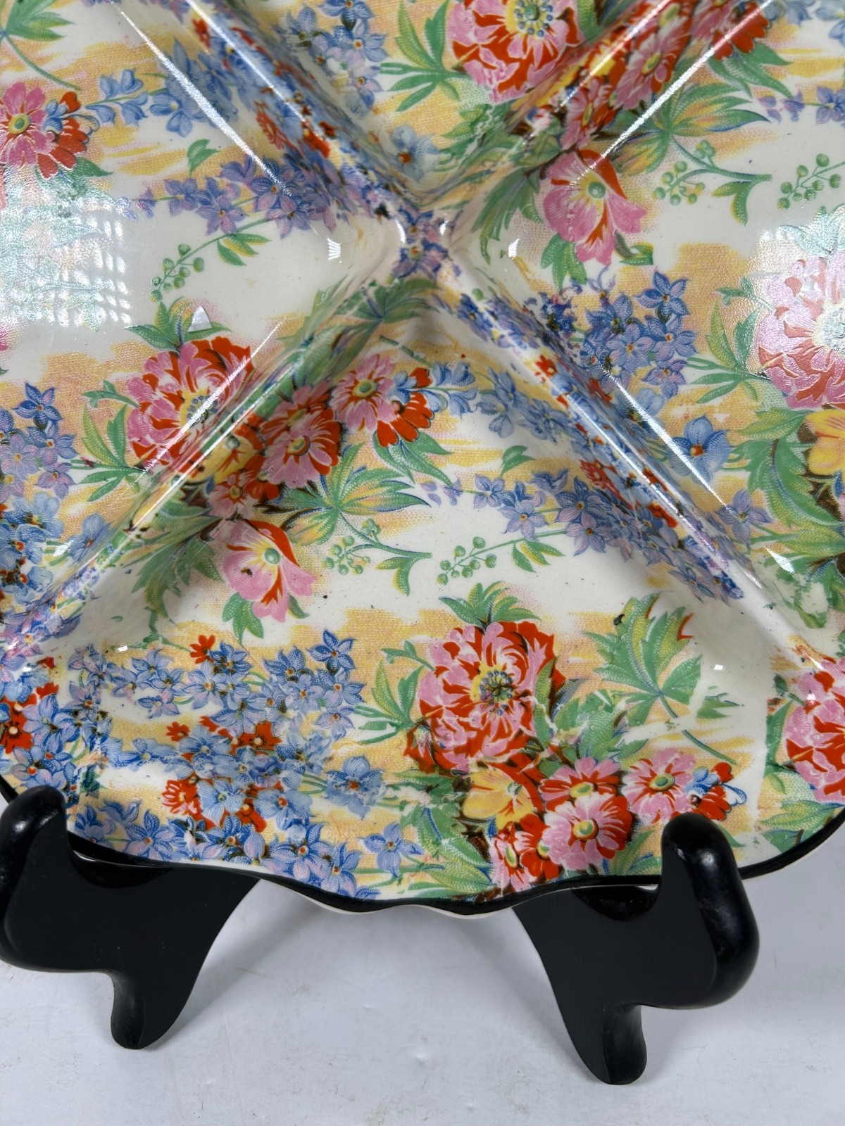 VTG Divided 4-Part Relish Dish Plate Bowl Empire Chintz “Delphi” England 8.5″