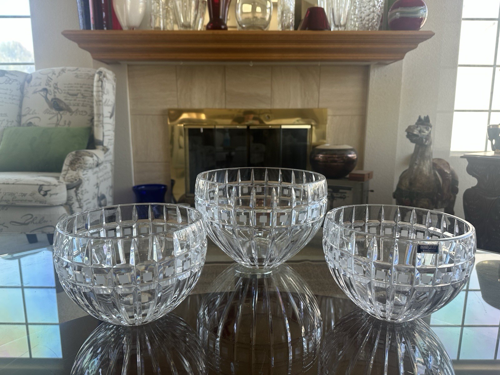 VTG Marquis by Waterford Quadrata Crystal Bowls Signed 3pc Centerpiece Poland