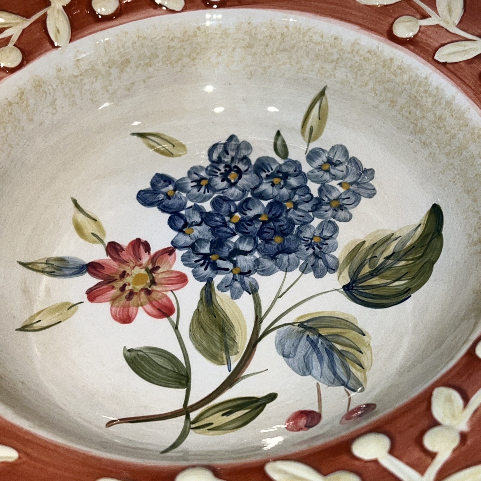 Lot 5 La Toscana by Certified Cereal Soup Serving Bowl Rust Rim Embossed Floral