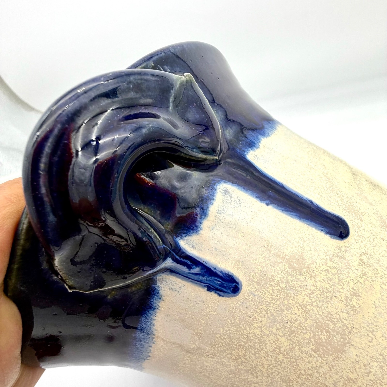 Pigeon River Pottery Old Mill TN Signed Crock Bowl Cobalt Drip Glaze 7.75 in