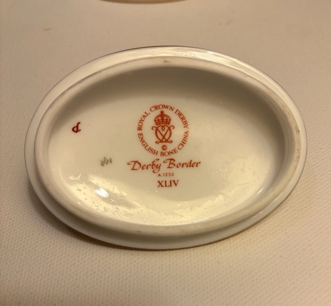 Royal Crown Derby Bordered Covered Sugar Bowl And Creamer
