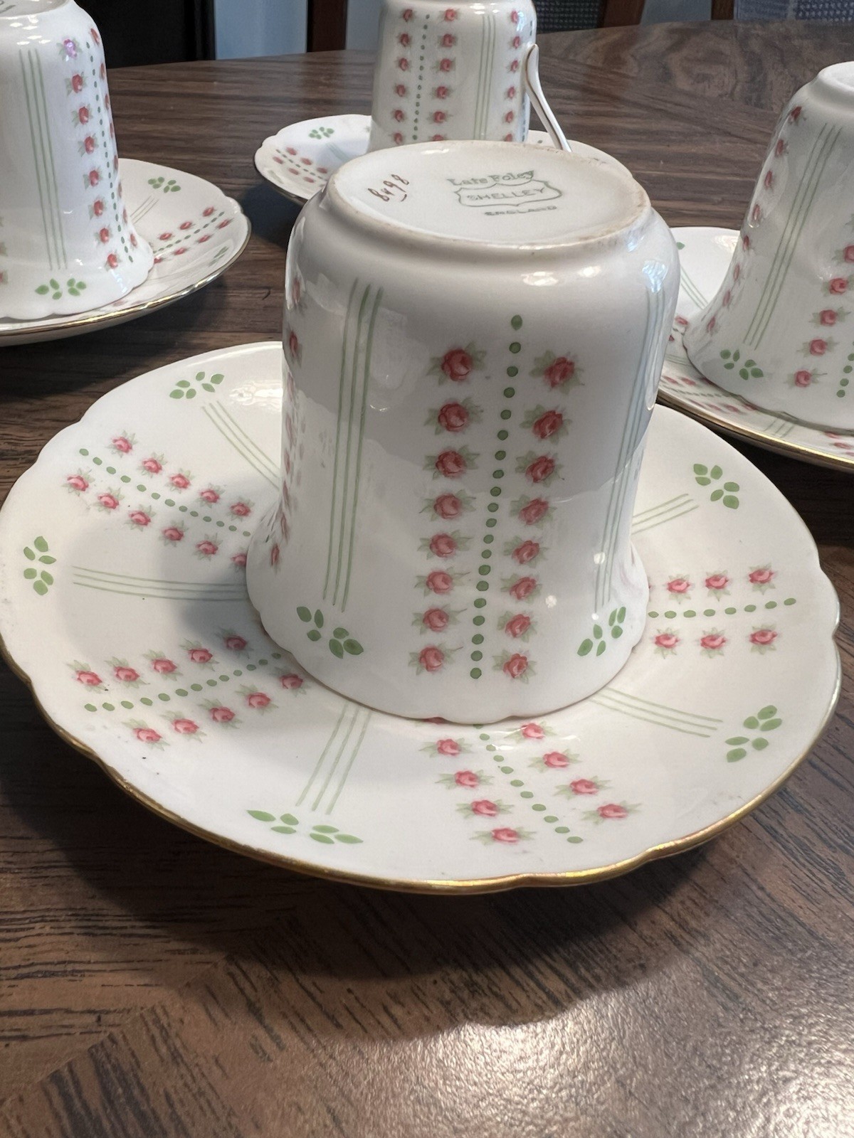 Antique Shelley Late Foley Tea Cup Saucer Plate Trio Pattern 8498 Linear Rose
