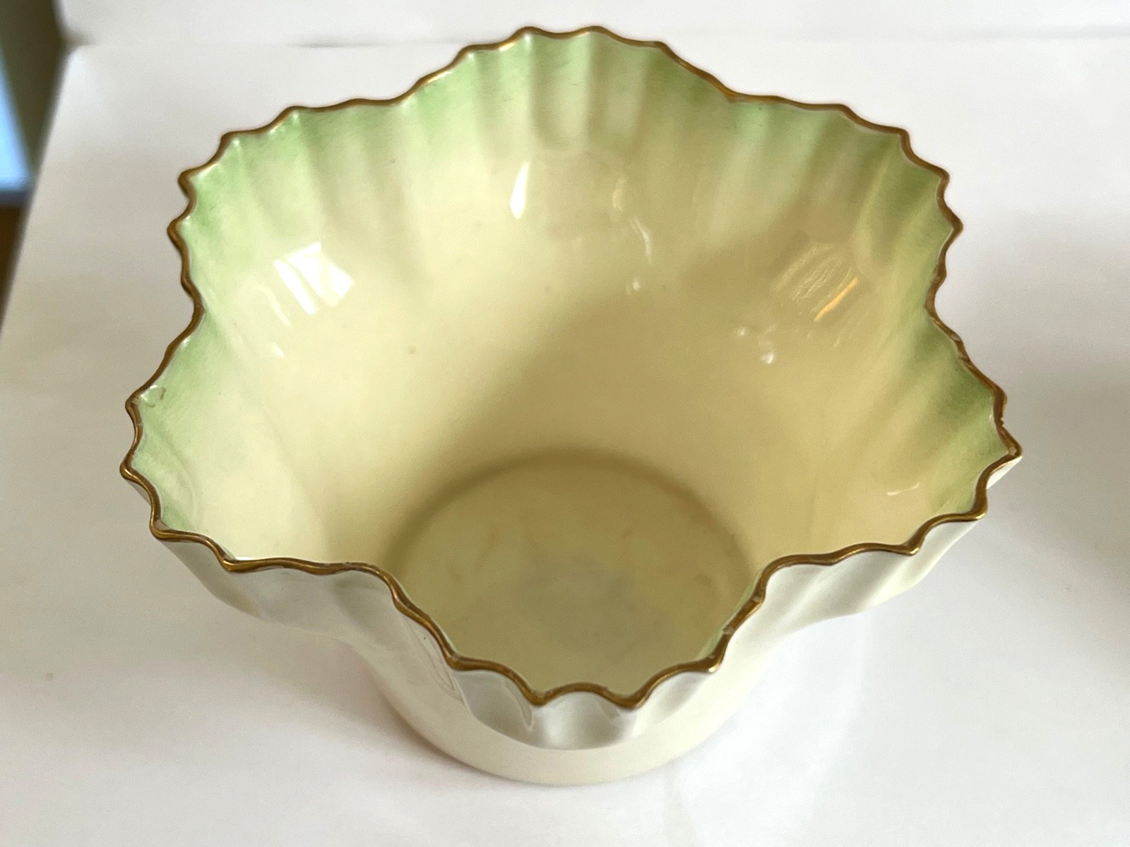 IRISH BELLEEK Creamer & Sugar HEXAGON w/Green Tint & Gilt Edge 2nd Black Mark