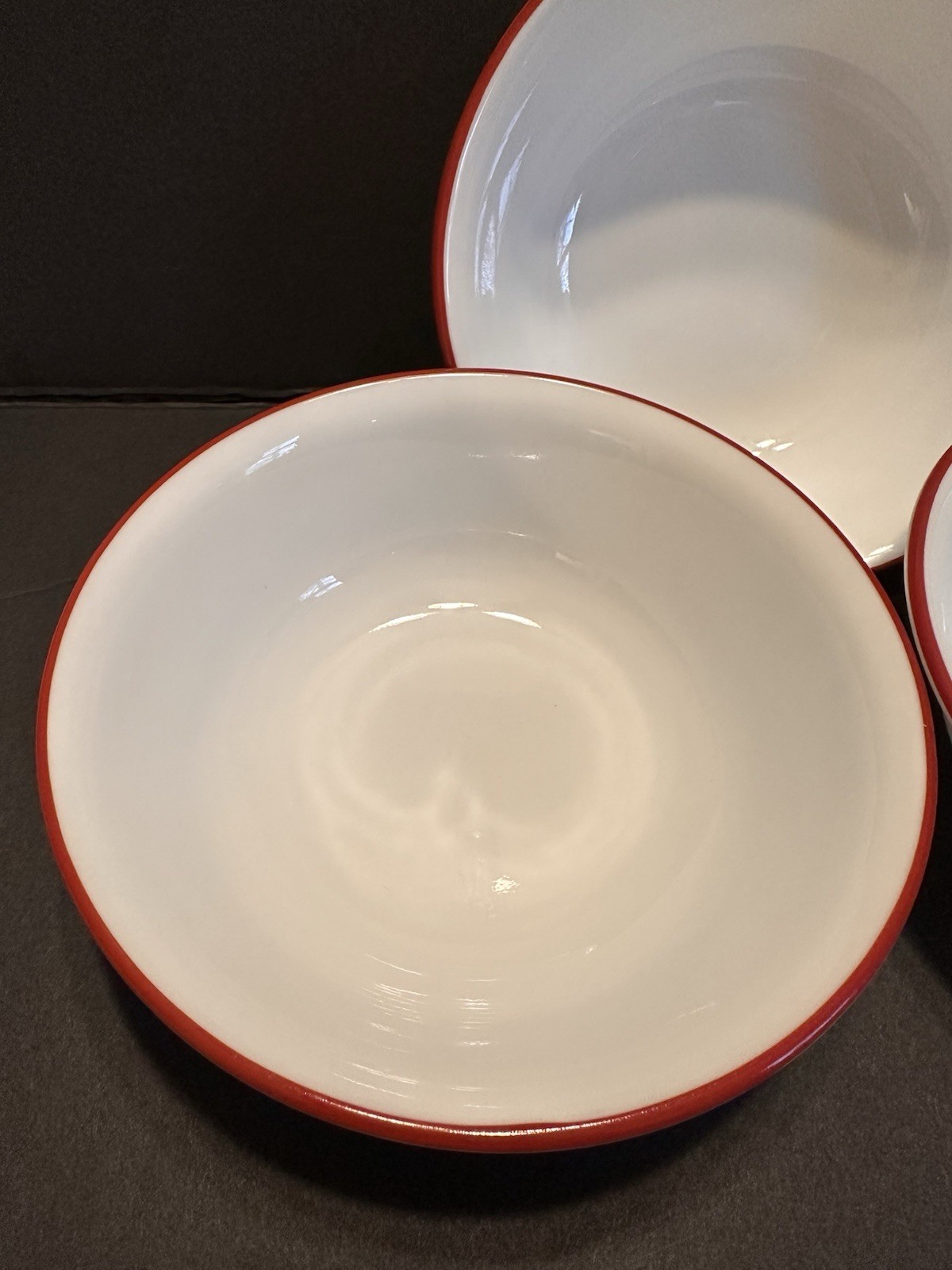 3 Corelle Splendor /Simple Line Cereal /Soup Bowls White with Red Trim 6 1/4″
