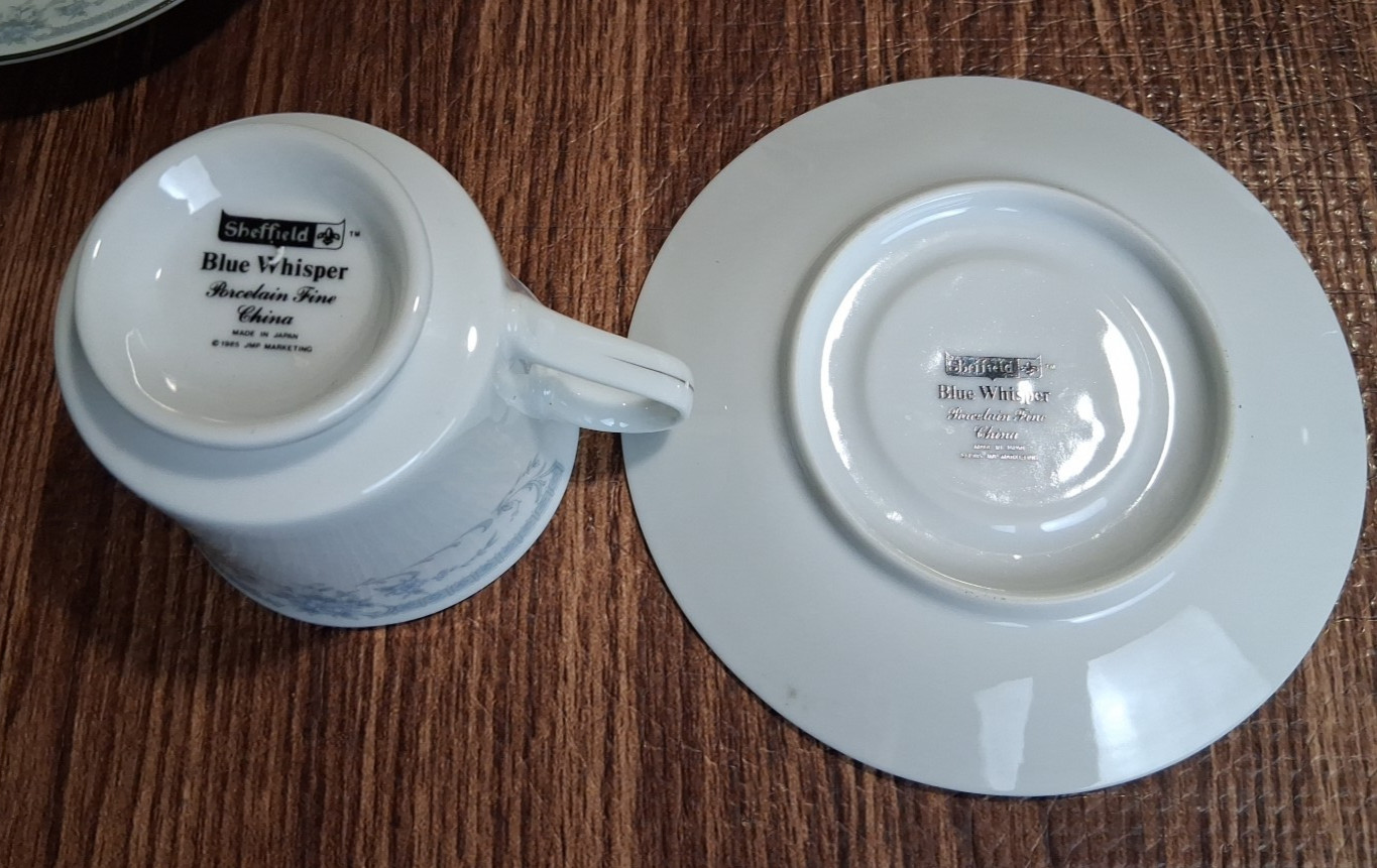 Blue Whisper by Sheffield 6 Coffee Cups 5 Saucers Made in Japan 1985 Lot Of 11