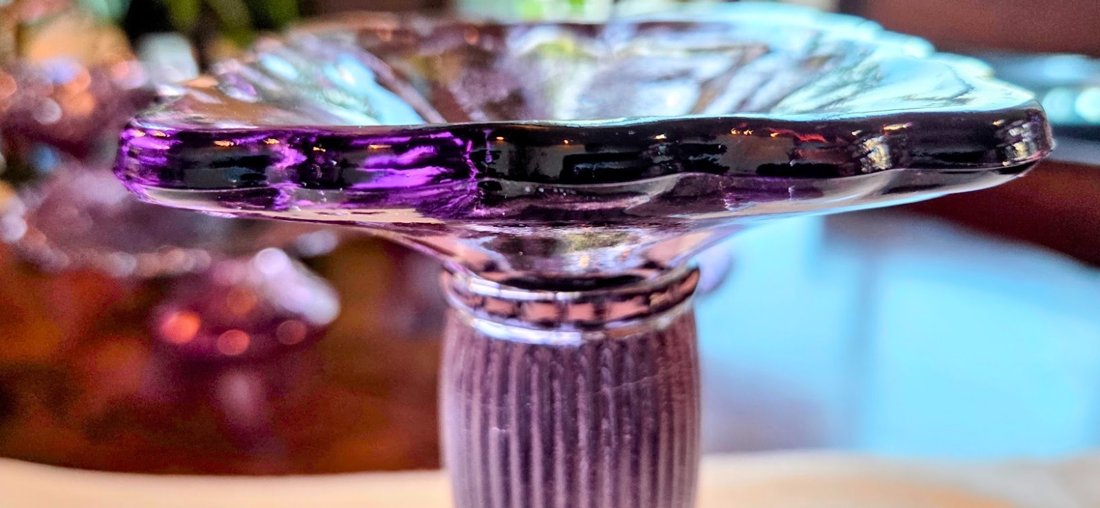 Vintage L.E. Smith Large Trellis Amethyst Purple Glass Compote Pedestal Bowl MCM