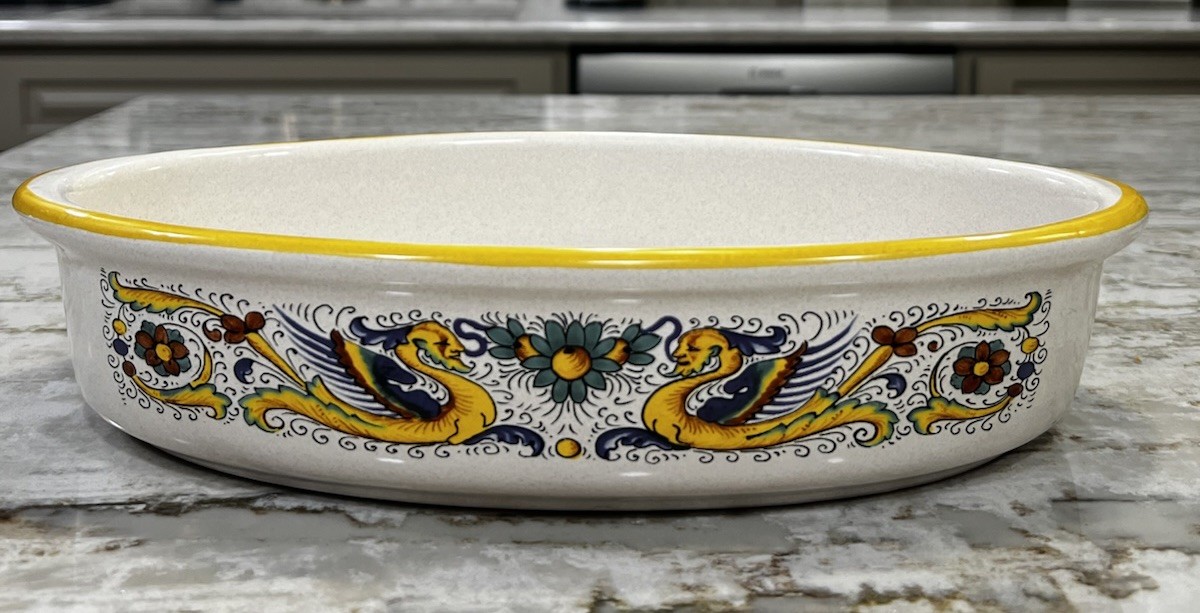 Auth. Ceramic Nova Deruta Pottery Serving Bowl/Baking Dish Raffaellesca Dragon