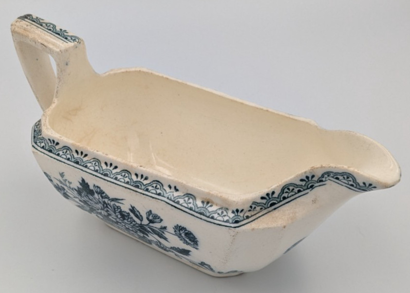 Antique Wedgwood Edinburg Teal Transferware Gravy Boat Victorian Castle England