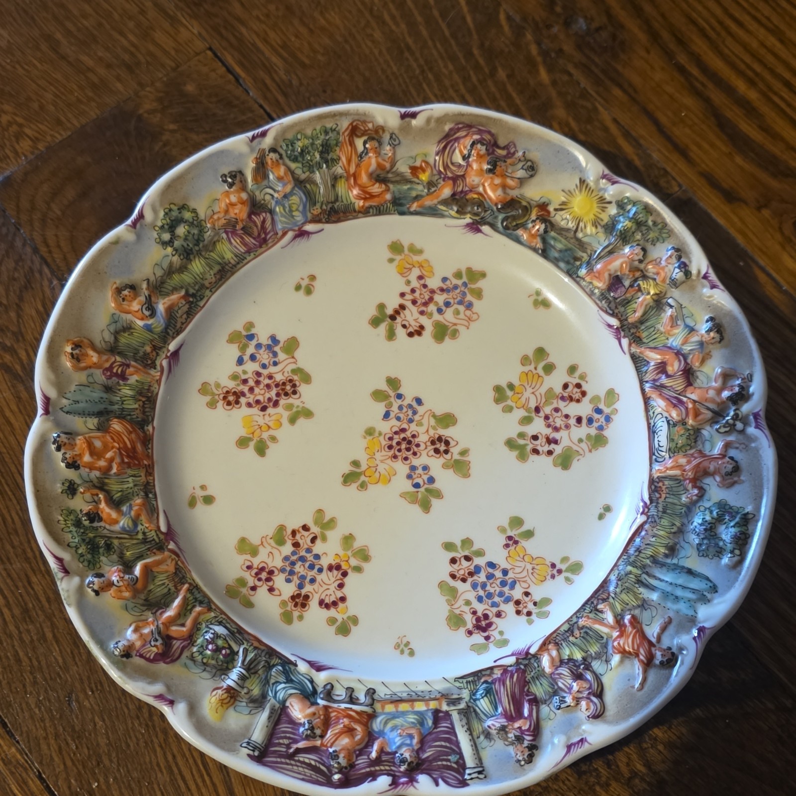 Antique Capodimonte Italy Plate 9 1/4″ Diameter Nude LADIES