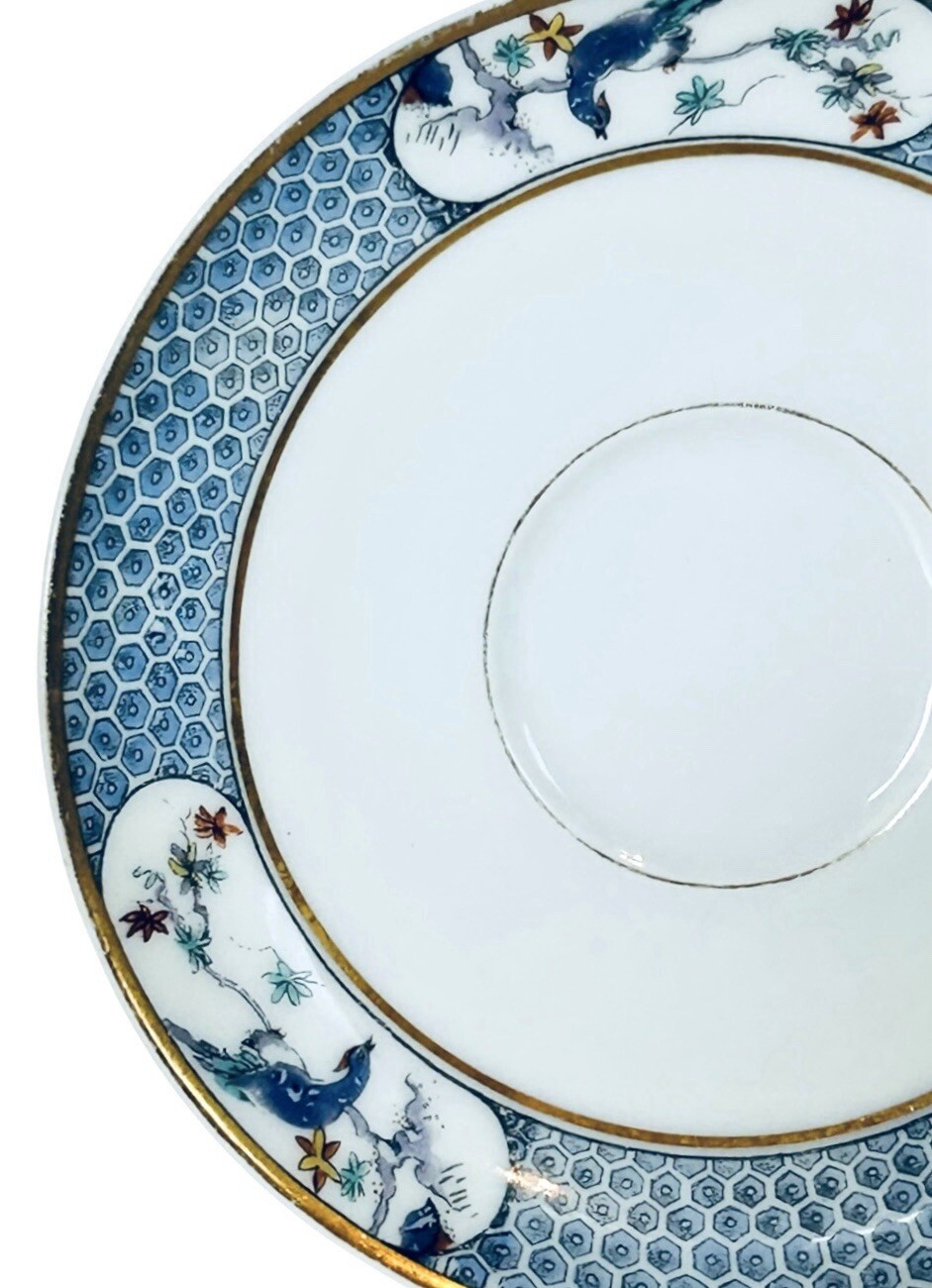 Antique Theodore Haviland MONTMERY BIRDS Peacock Blue Hexagon Saucer Limoges