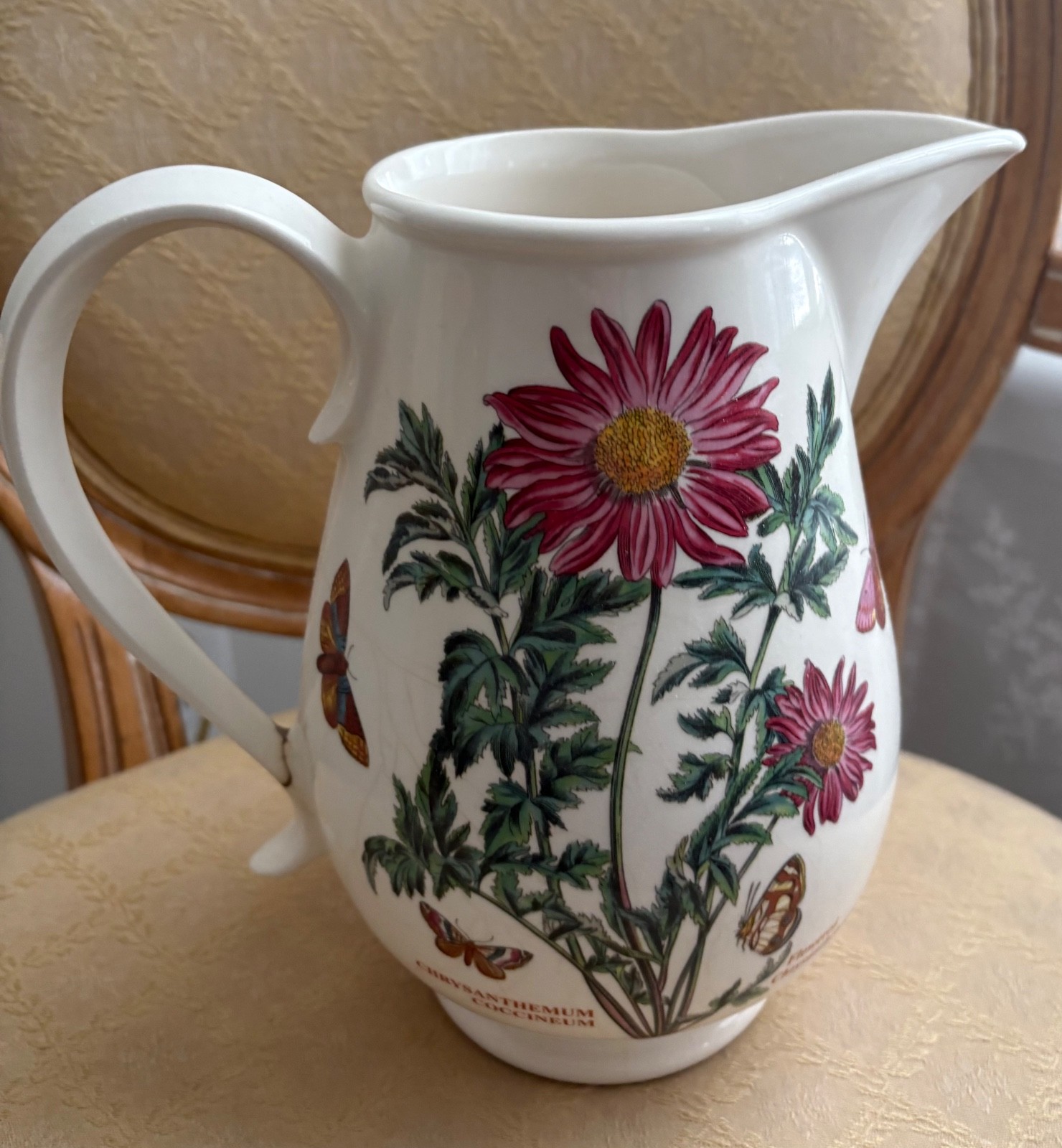 Portmeirion Botanic Garden Pitcher Floral Ceramic Jug 8.5″ Handle Repaired