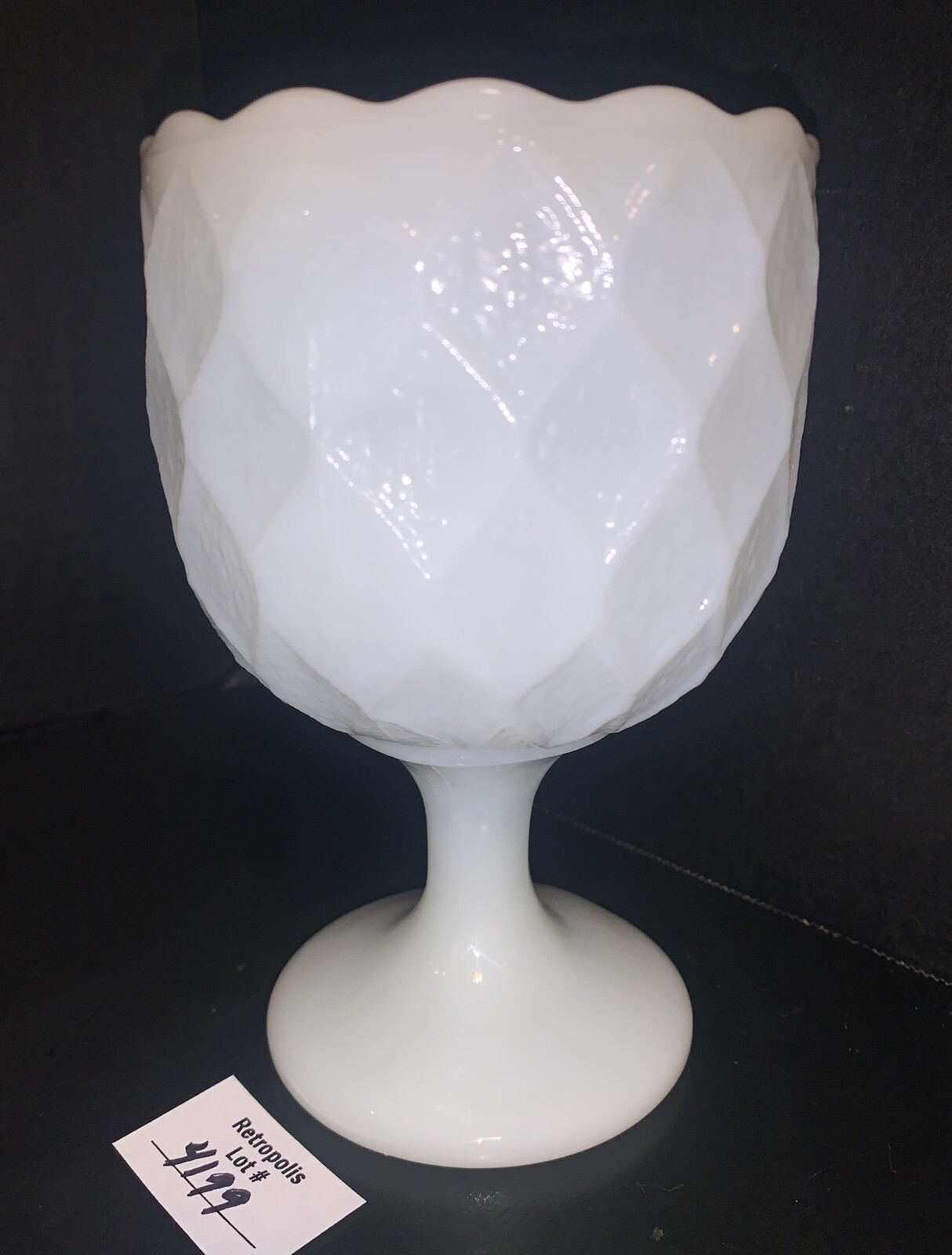 VINTAGE Milk Glass Footed Diamond Weave Candy Fruit Compote Server Chalice