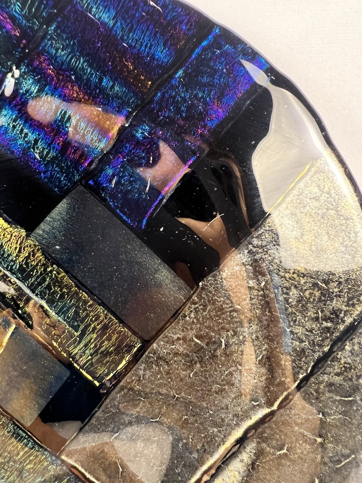 Paul Hathcoat 1990 Dichroic Fused Art Glass Platter Iridescent 12” Signed Dated