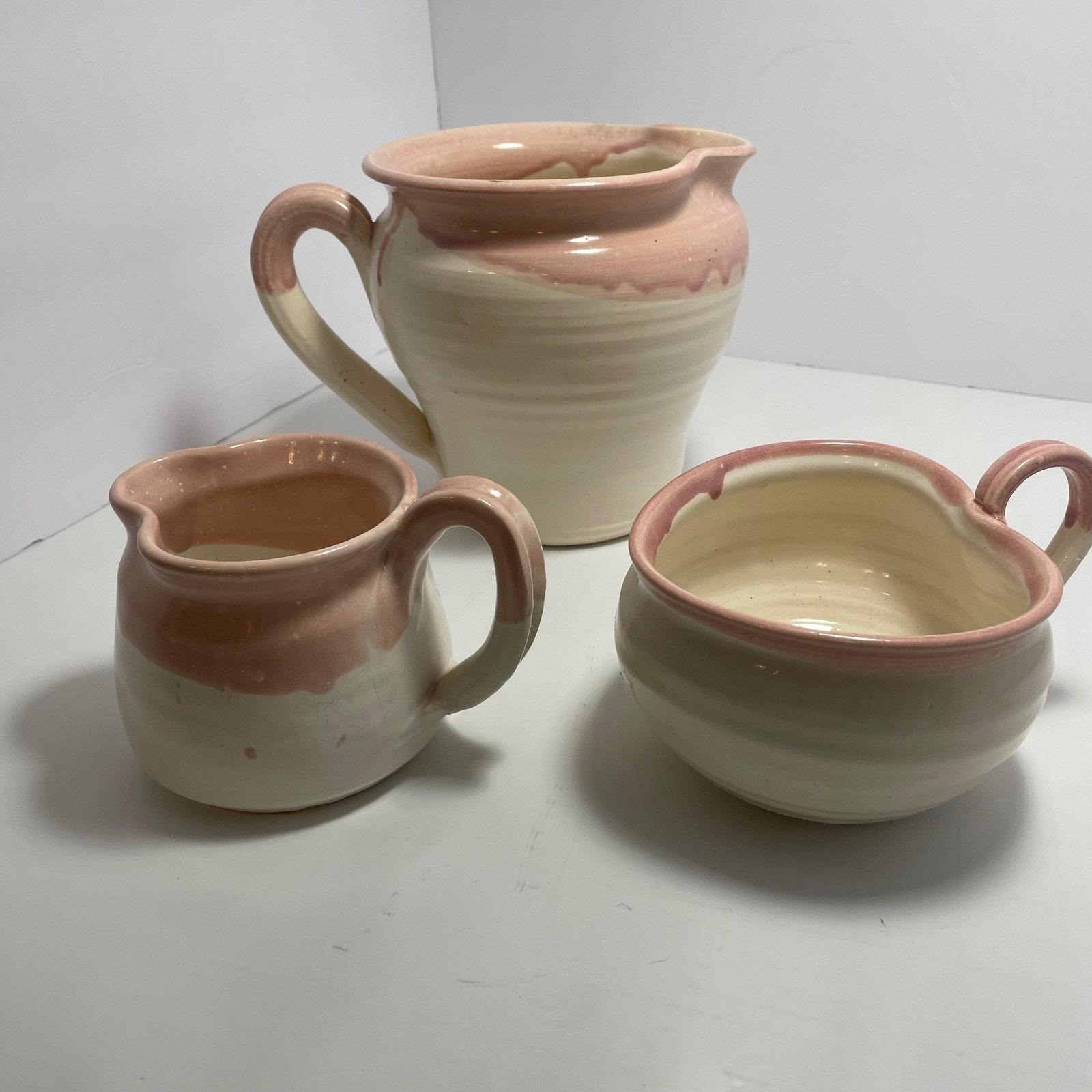 Bear Pottery Studio Pink Drip Glaze Pitcher Creamer Handmade Wisconsin Studio