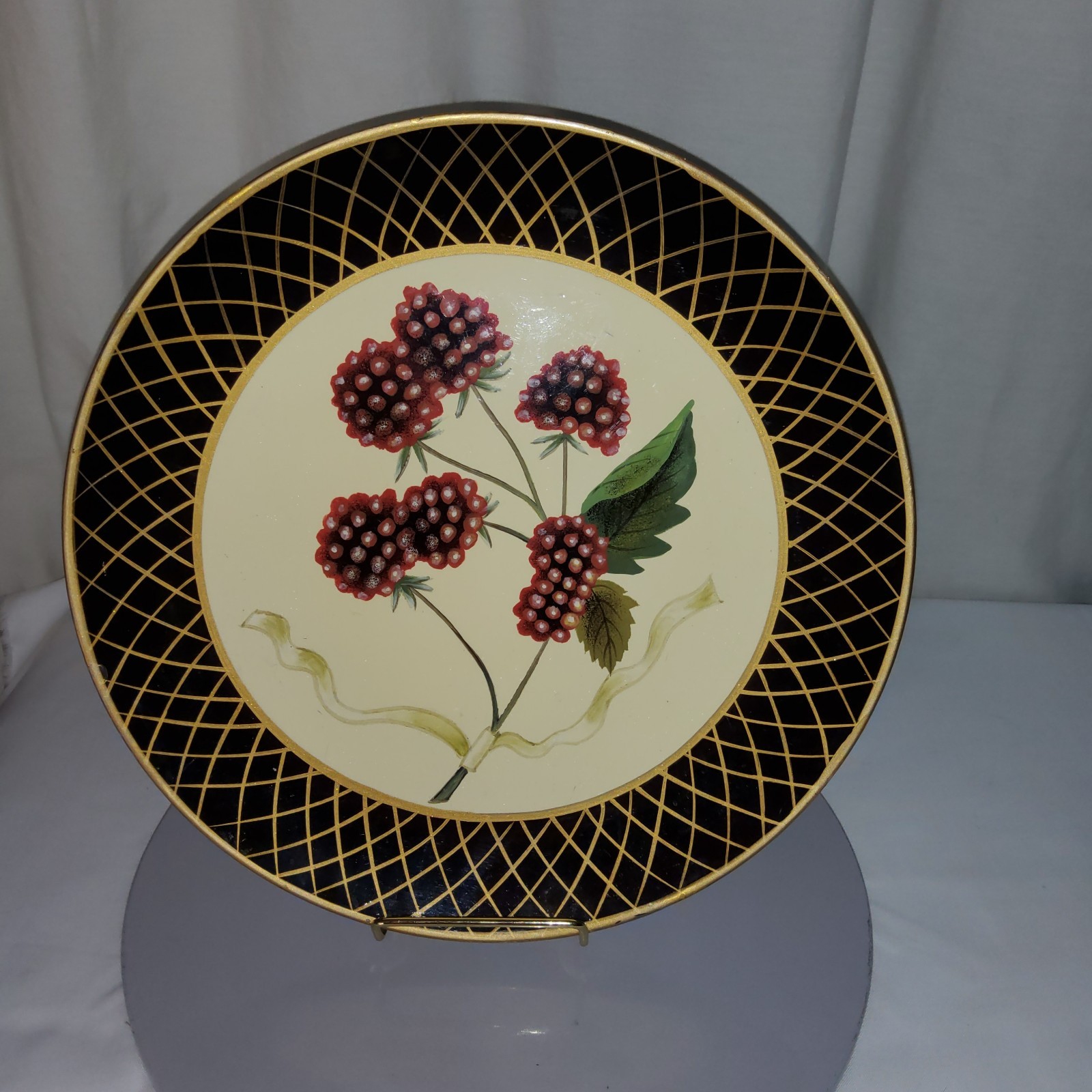 Raymond Waites Black & Gold Bordered Berry Plates Collection Set of 2 Vintage