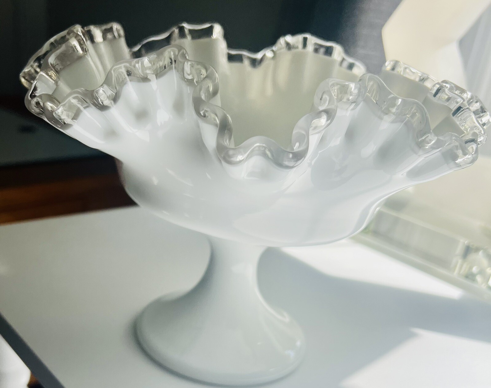 vintage fenton silver crest milk glass Centerpiece