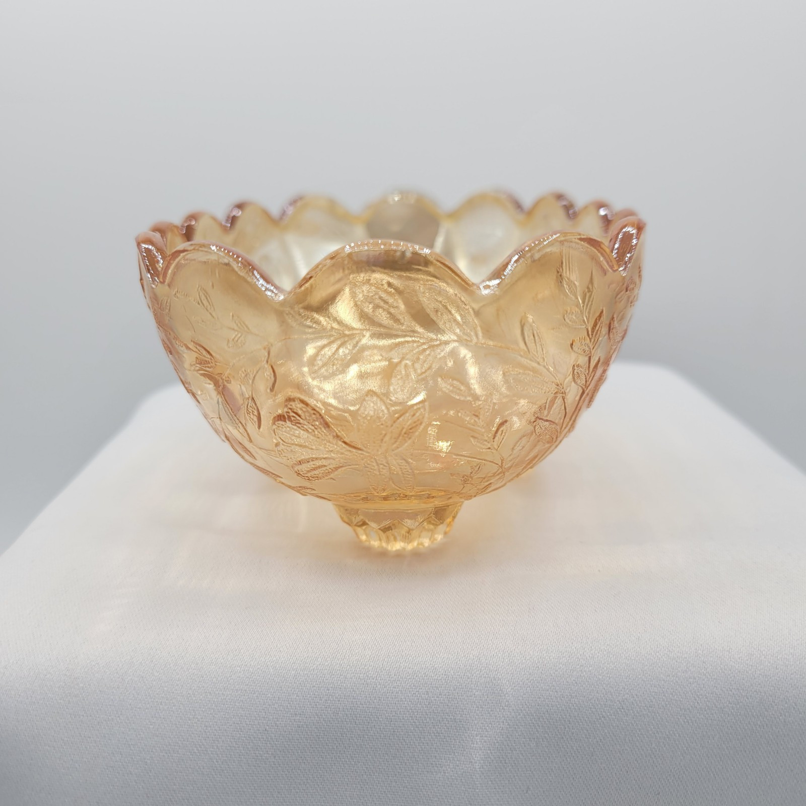 VTG Jeannette Floragold Footed Oval Candy Dish Floral Design