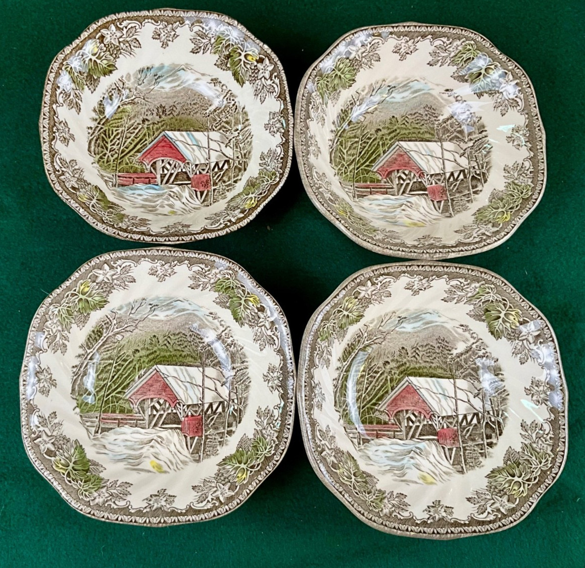 Johnson Bros Friendly Village Covered Bridge 6” Cereal Bowls Set of 4 England