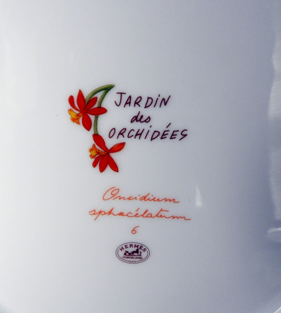HERMES Porcelain JARDIN Des ORCHIDEES 10 1/4″ Dinner Plate #6, Mint with Box