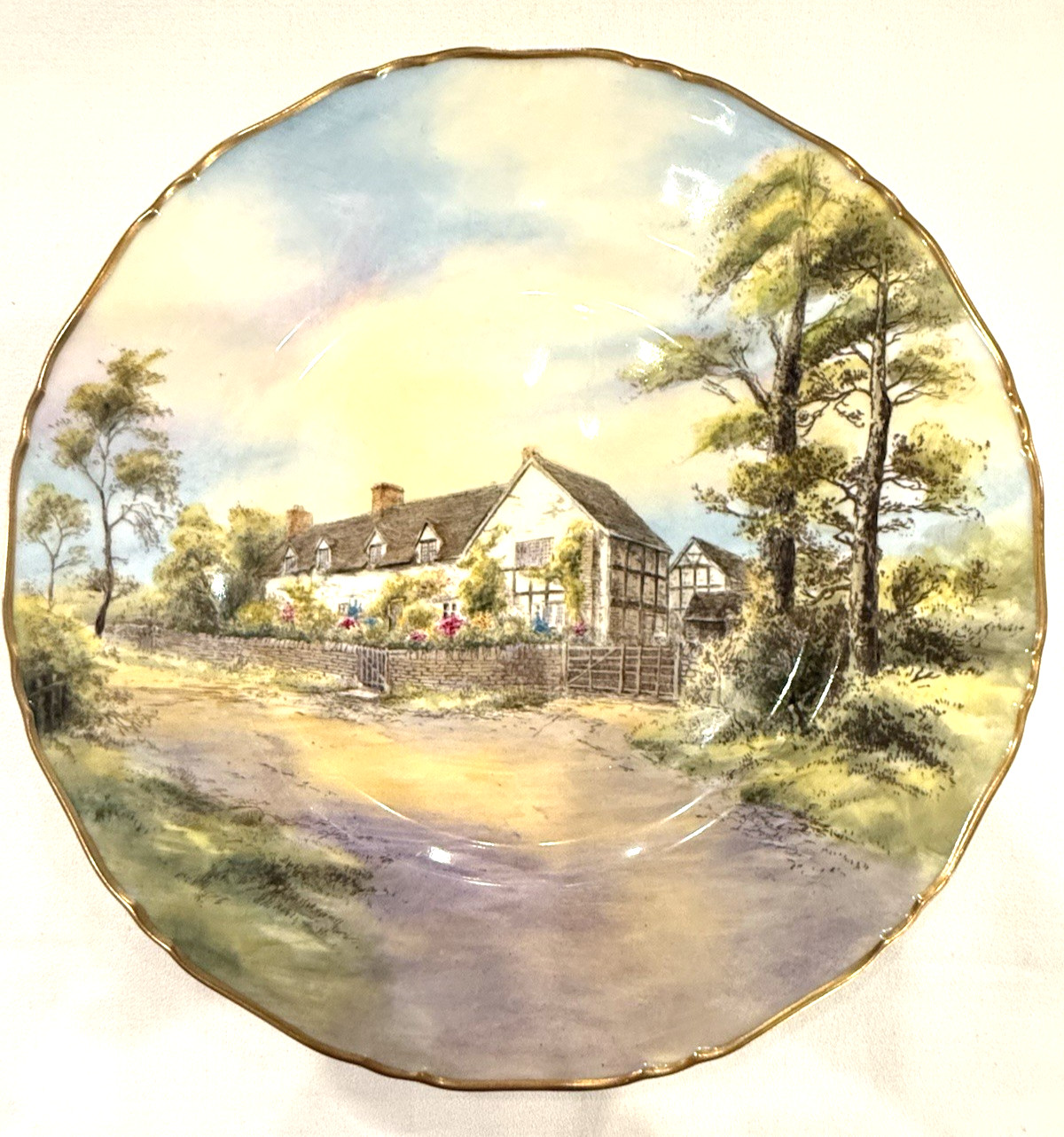 Pristine 1952 Royal Worcester Mary Arden House Cabinet Plate Sign J. Smith 10.5″