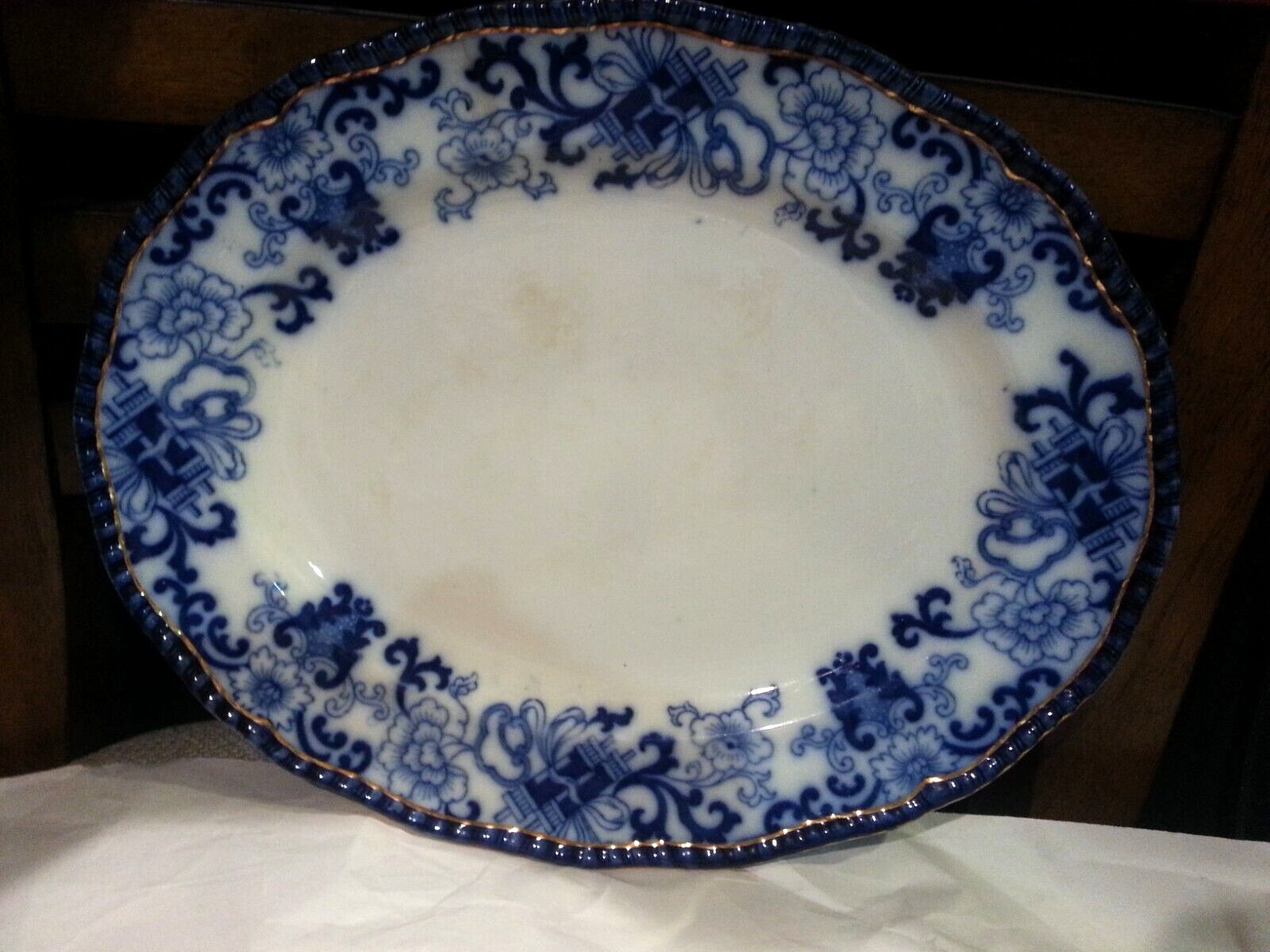 Antique Large 13.25″ Doulton Nankin FLOW BLUE Platter