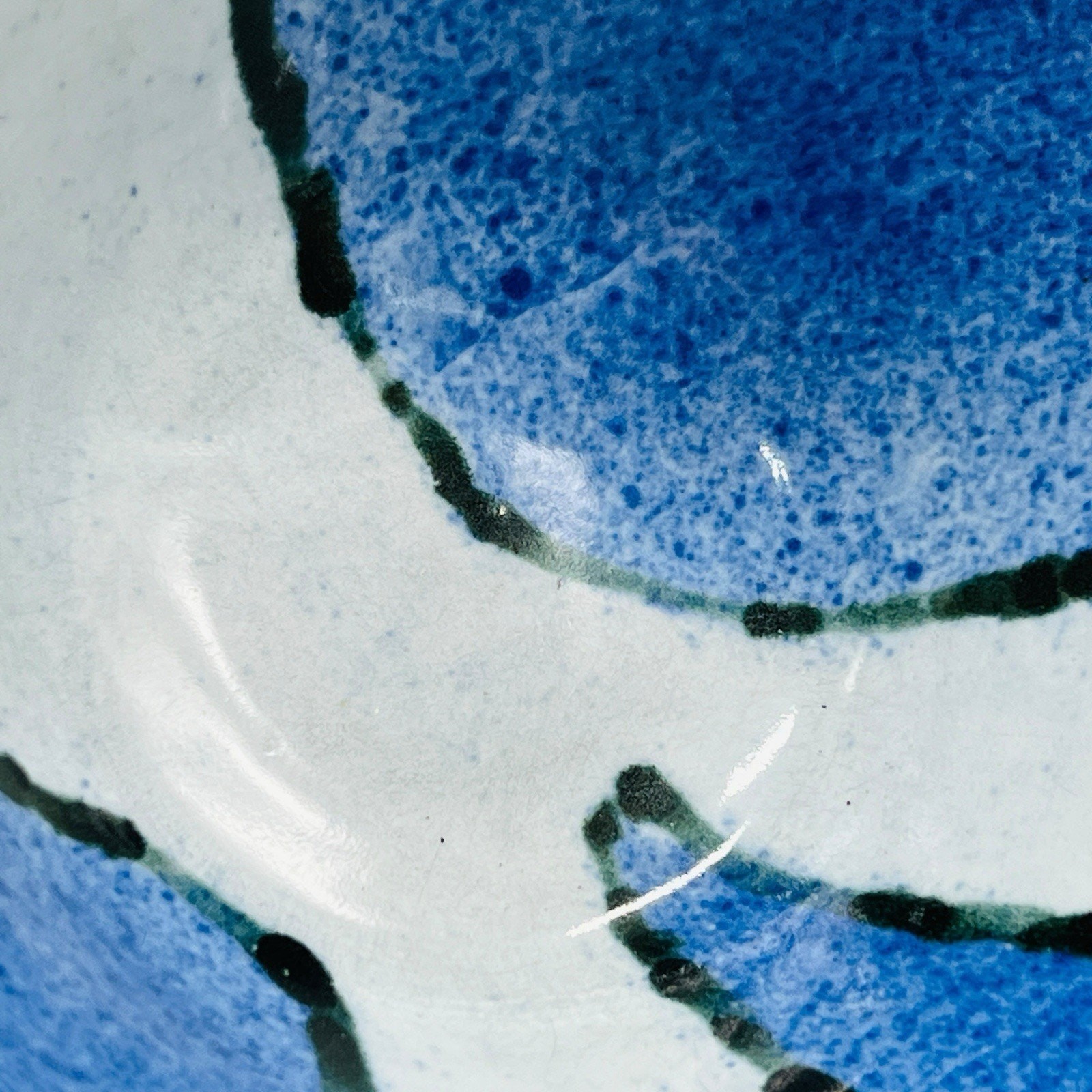 VTG Studio Art Pottery Bowl Grey Blue Speckled Geometric Abstract 7.5” Serving