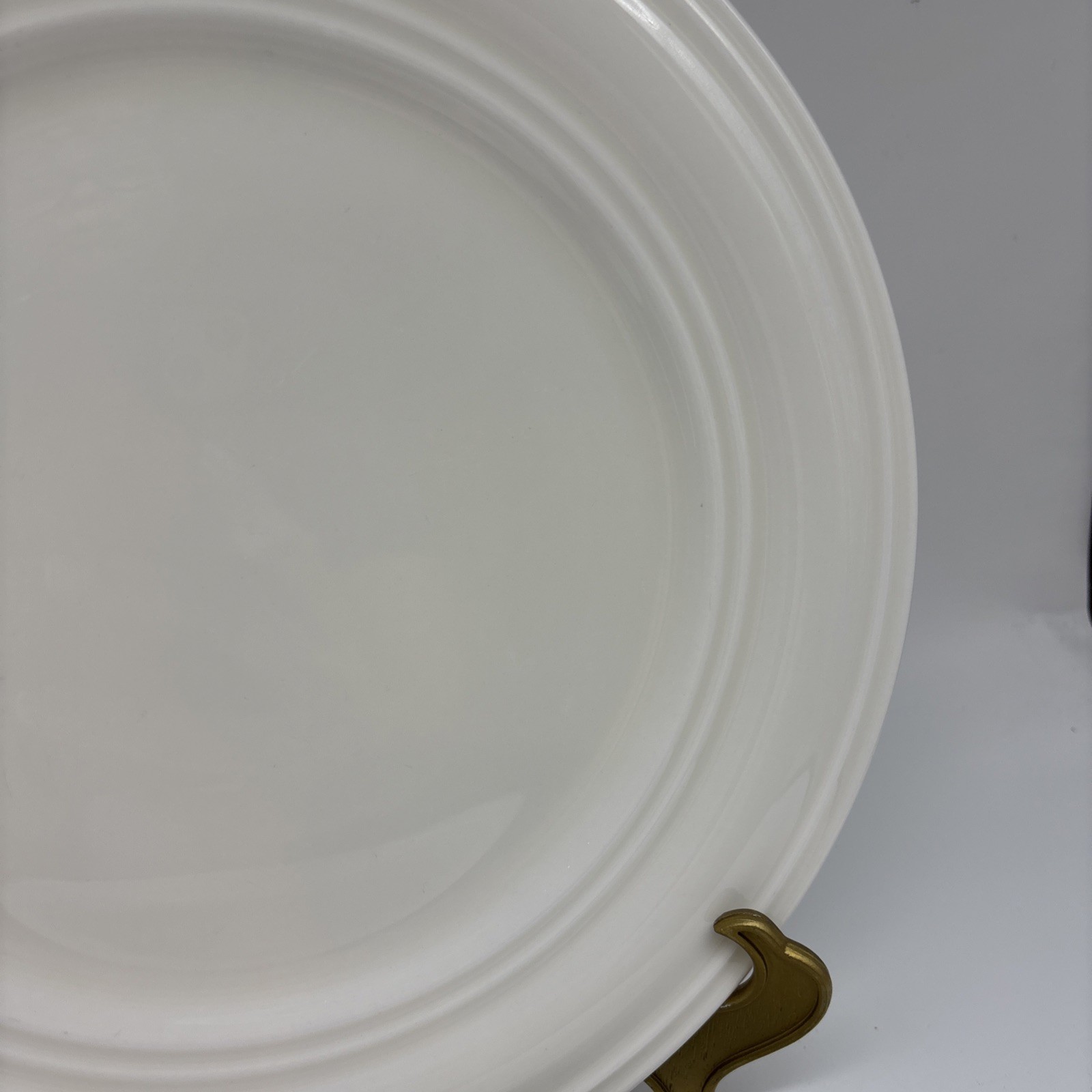 4 Maison Neuve “White” Bone China 10 1/2″ Dinner Plates Embossed Rings Porcelain