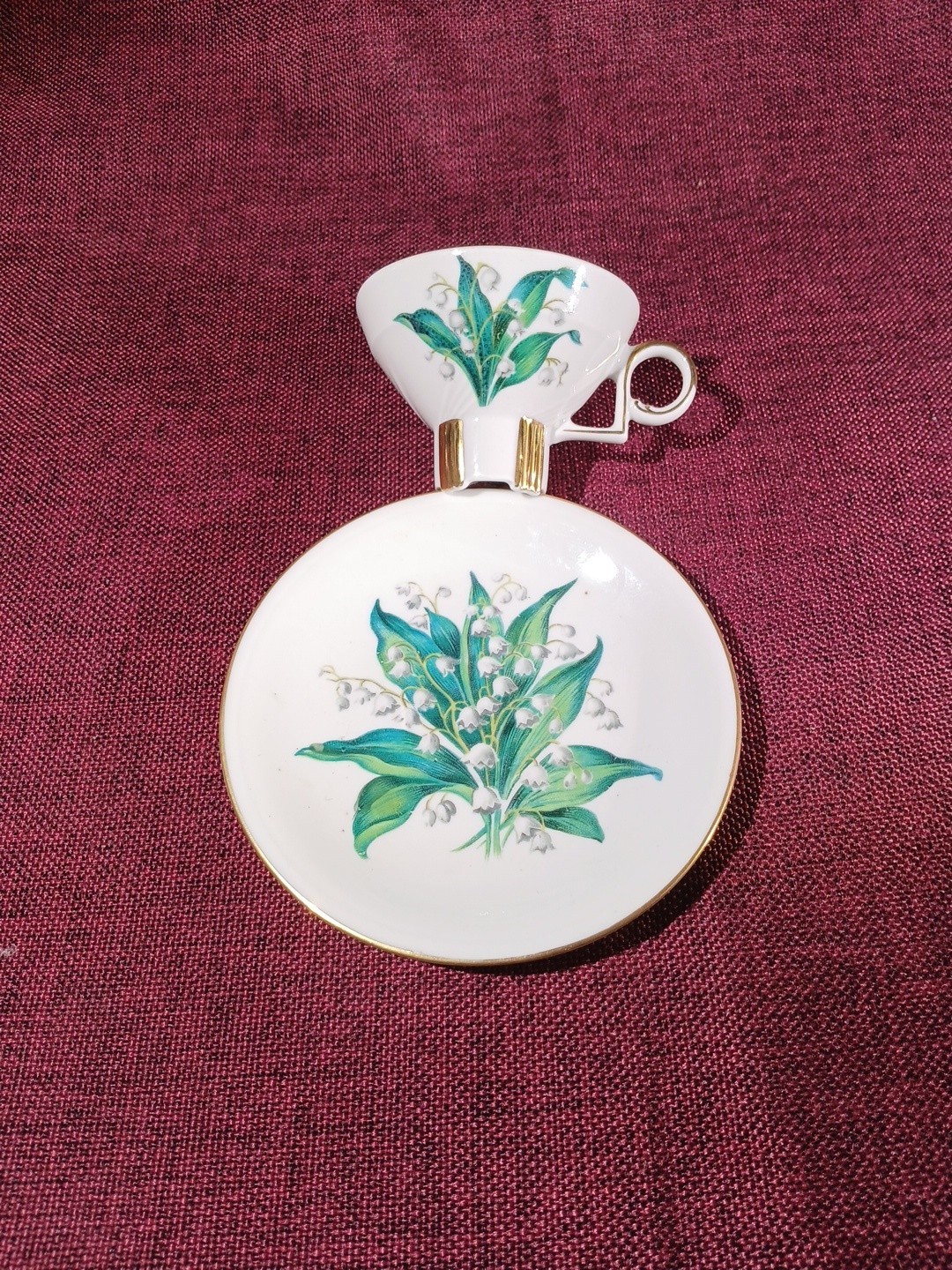 Vintage Mitterteich Germany Bone China Lily of the Valley Footed Cup & Saucer
