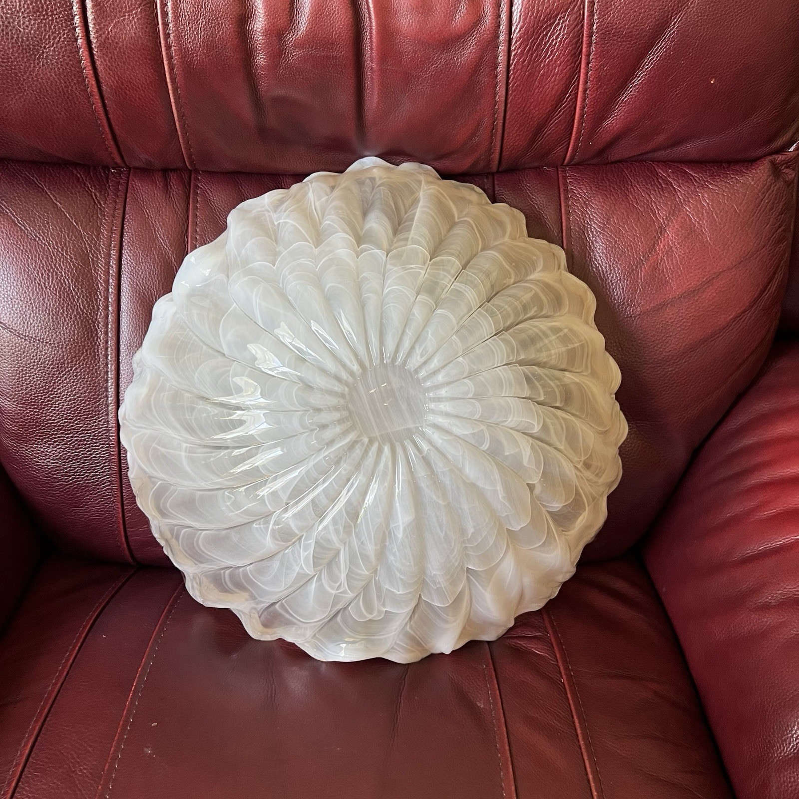 Murano Art Glass XL White Cream Freeform 3-Leaf Clover Center Bowl Italy 16″dia