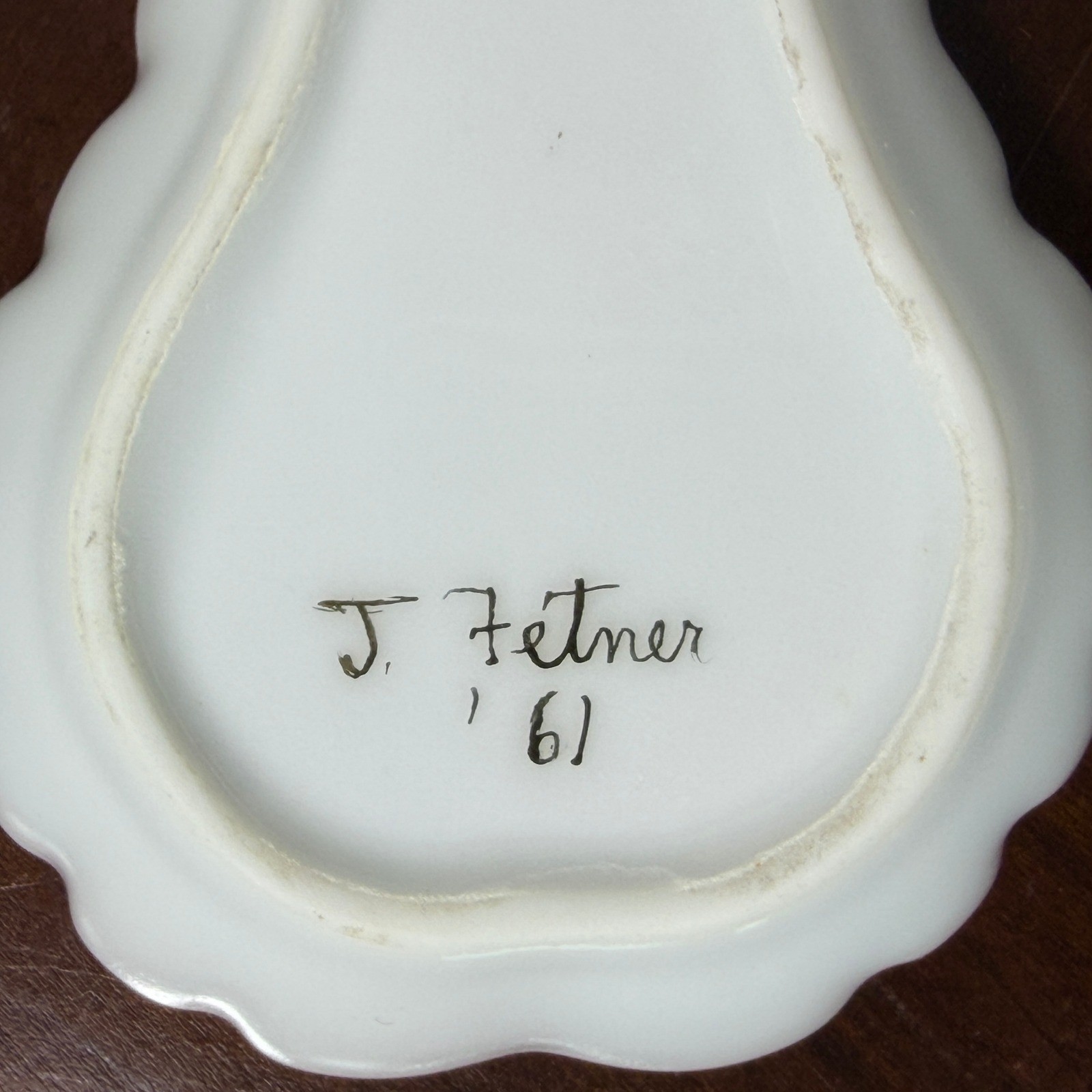 Vintage 1961 Pear Trinket Dish White Gold Gilt J Fetner Signed Small Decor 3.5in