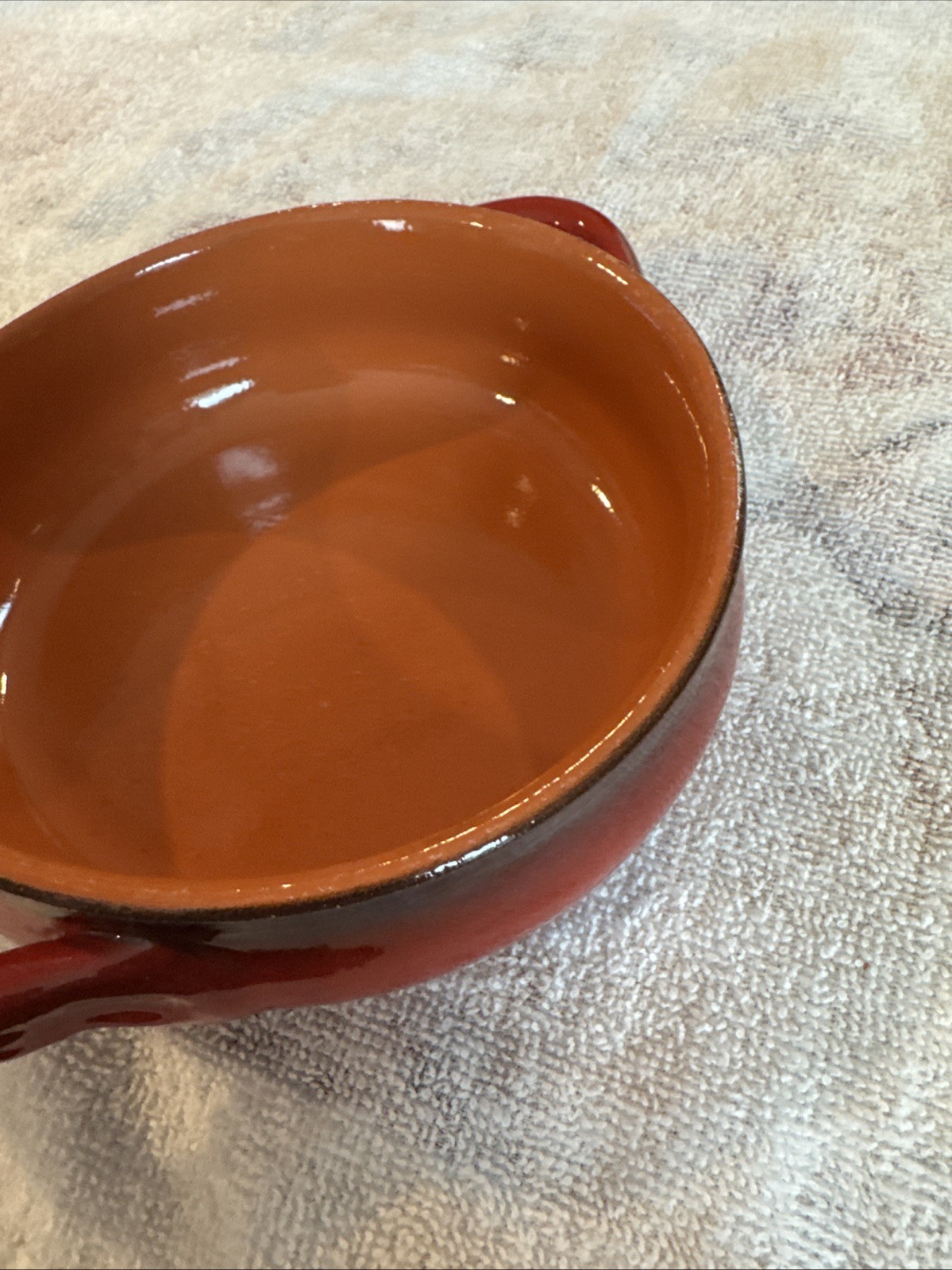 Small Red Orange Handled Soup Bowl Terracotta Made In Italy