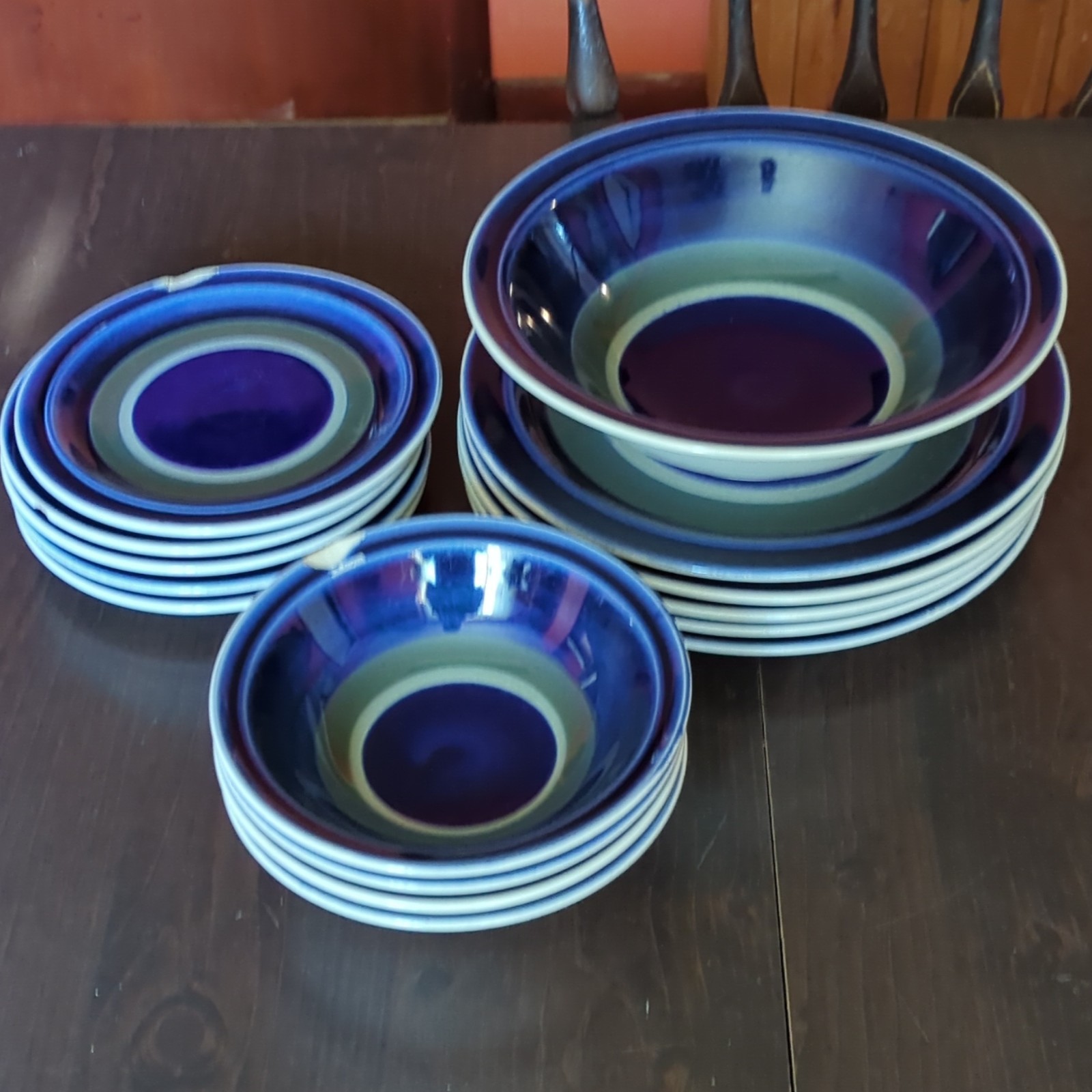 Style House Cobalt Blue Glossy Ceramic Dinner Set Plates Bowls Round Blue Green