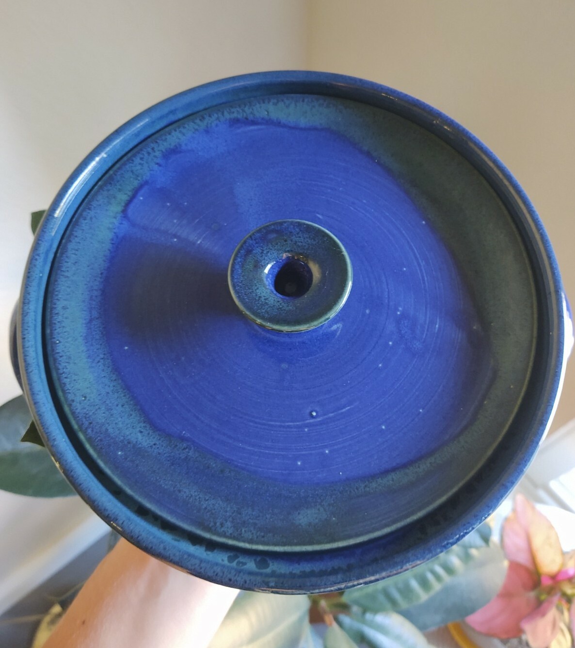 Vintage Studio Pottery Ceramic Handmade Blue Green Drip Glaze Lidded Dish Signed