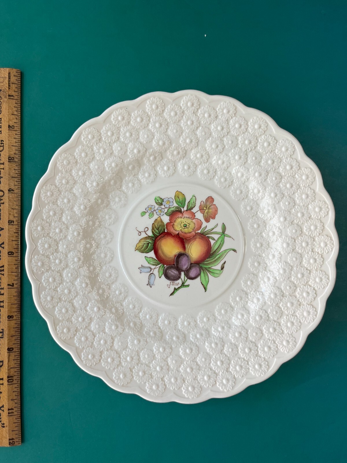 Stunning Vintage COPELAND SPODE Signed J. Price Embossed Floral Fruit PLATE