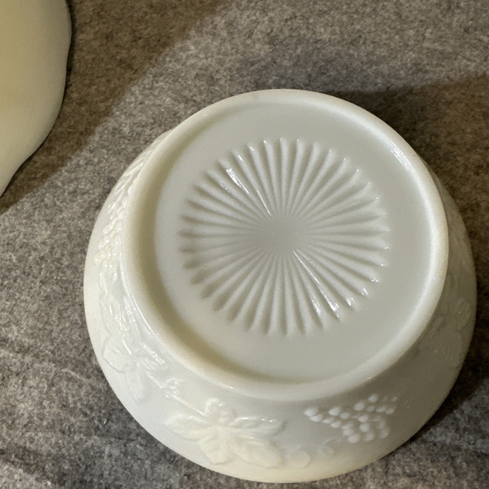 VTG Anchor Hocking Milk Glass Harvest Grape Punch Bowl Set Base 10 Cup Scalloped
