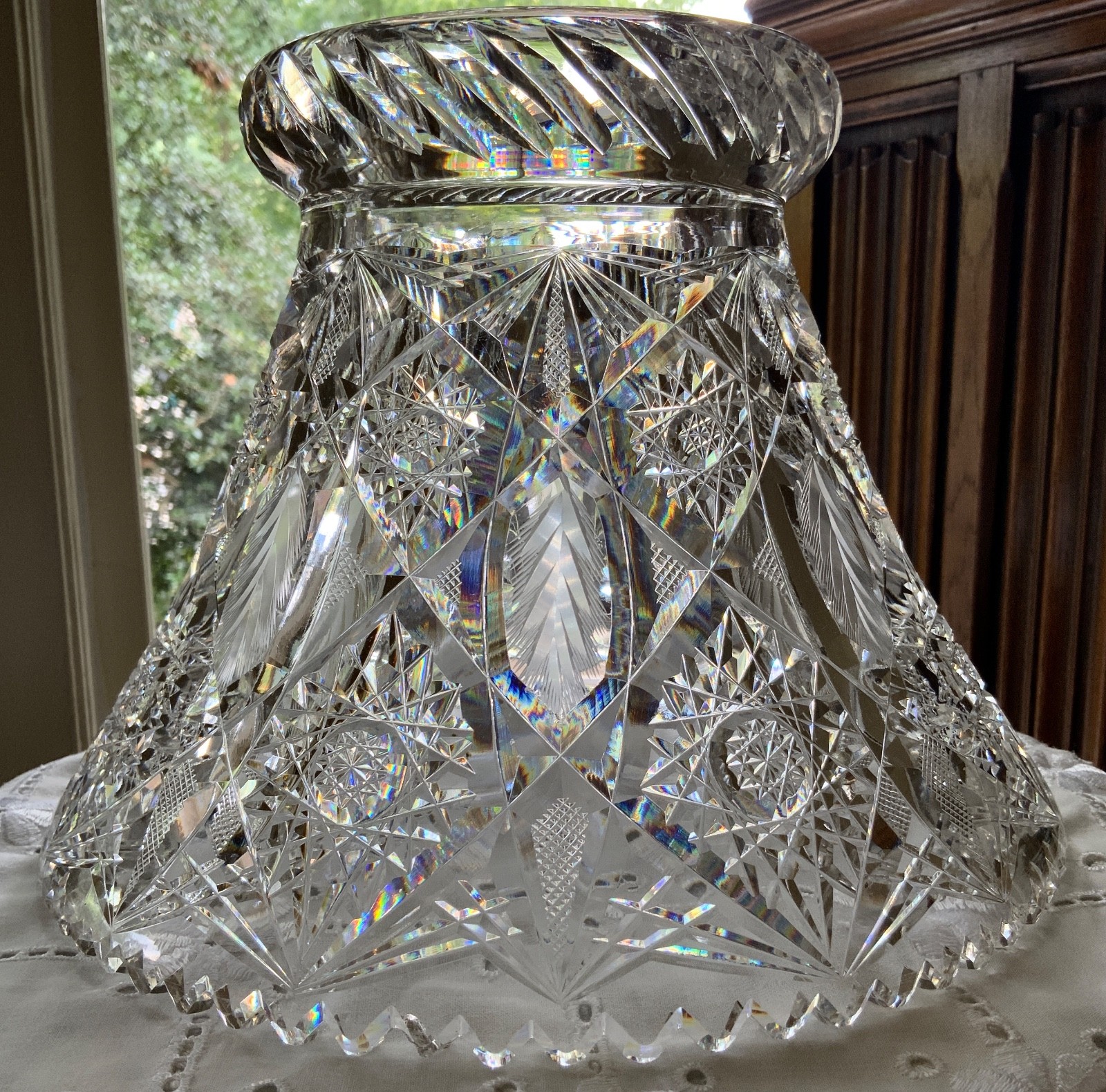 AMERICAN BRILLIANT CUT GLASS PUNCH BOWL BASE STAND C.1900 (MISSING BOWL)