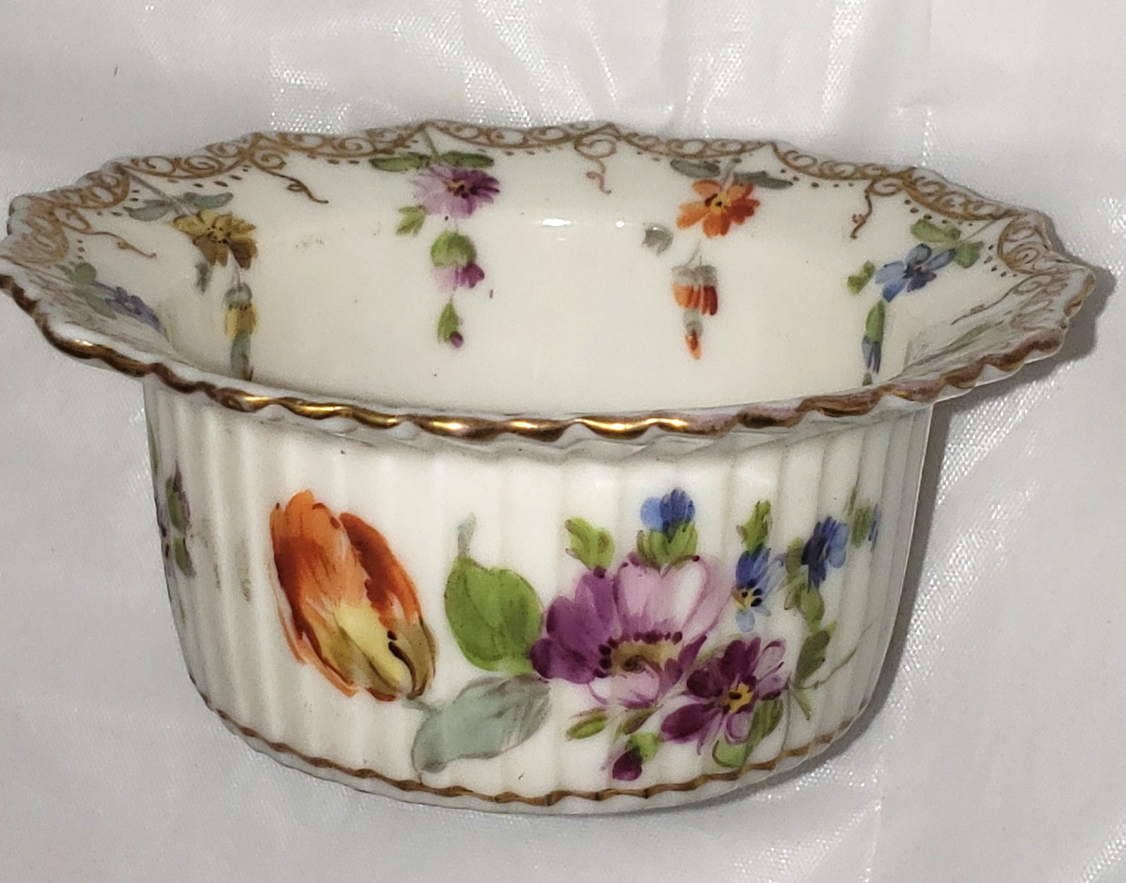 1890’s Richard Klemm RK Dresden Hand Painted Floral Ramekin 3″