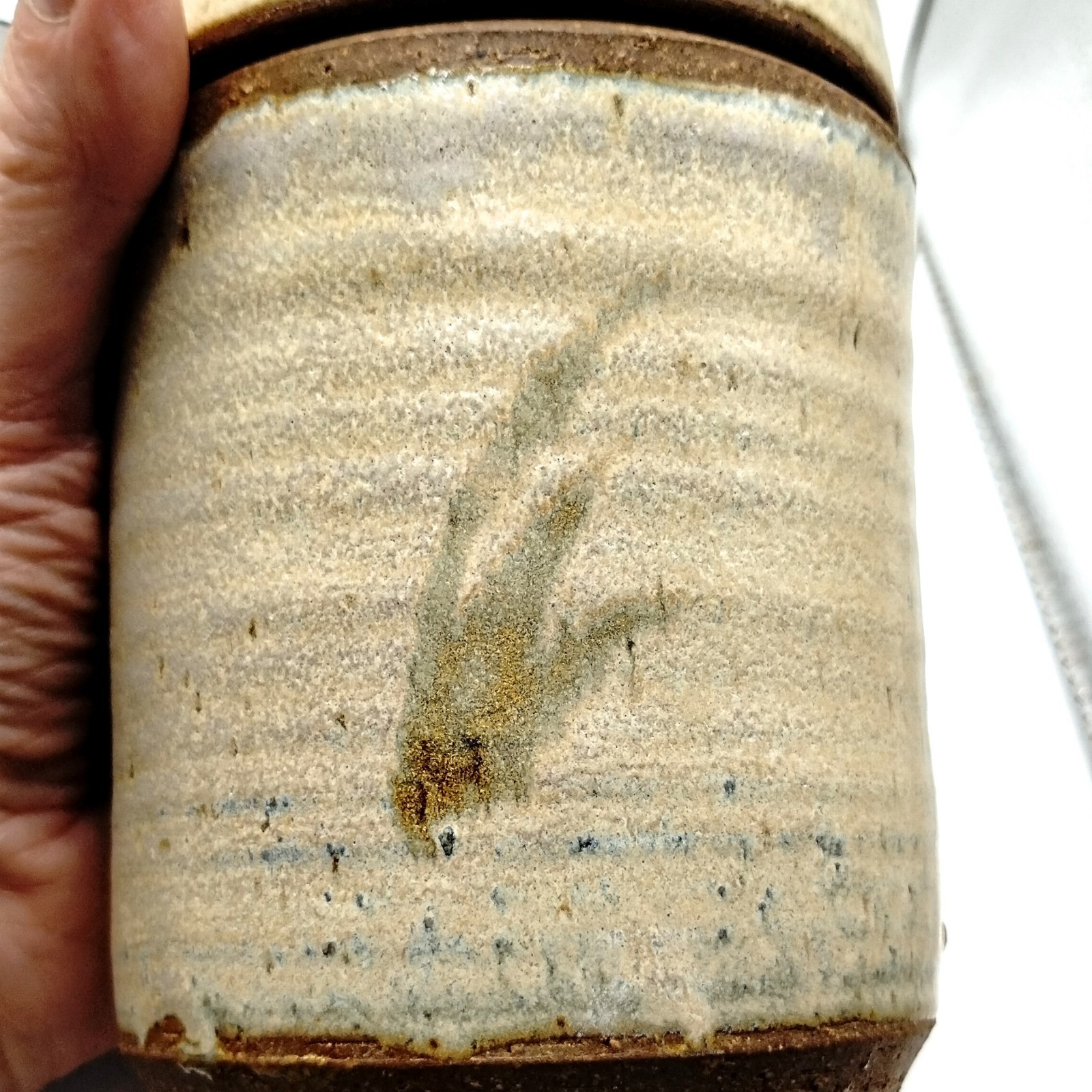Vintage Studio Pottery Lidded Stoneware Jar Crock Canister Cream 5″ Signed