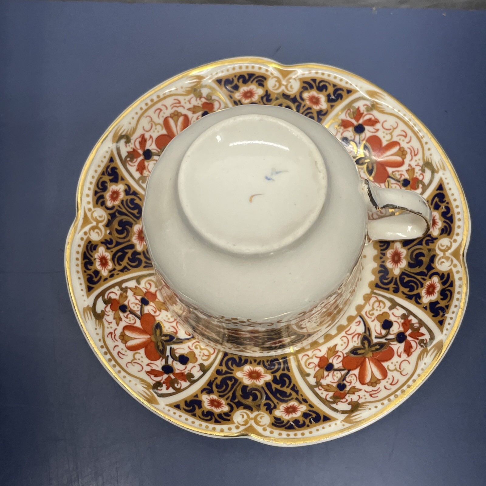 Rare Rutland Johnson Bros Demitasse Cup & Saucer Cobalt Blue Rust / Gold Floral