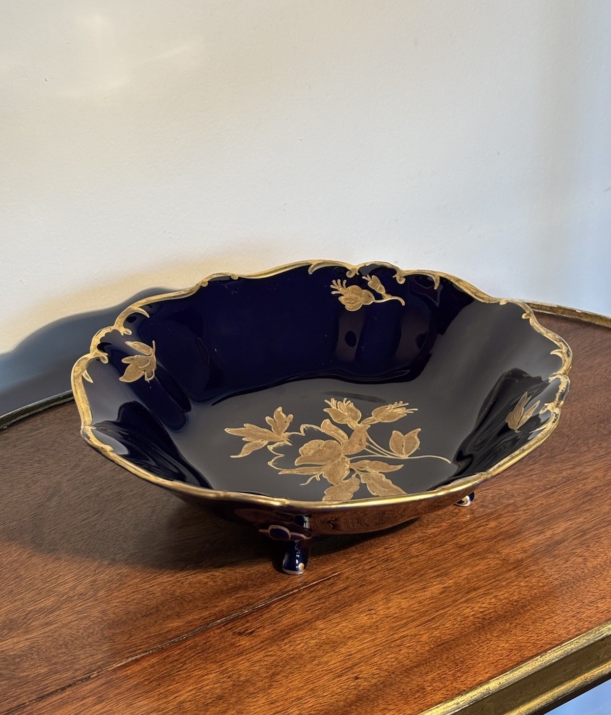 Jlmenau Graf von Henneberg Echt Kobalt Footed Bowl Cobalt Gold Germany 10.25”