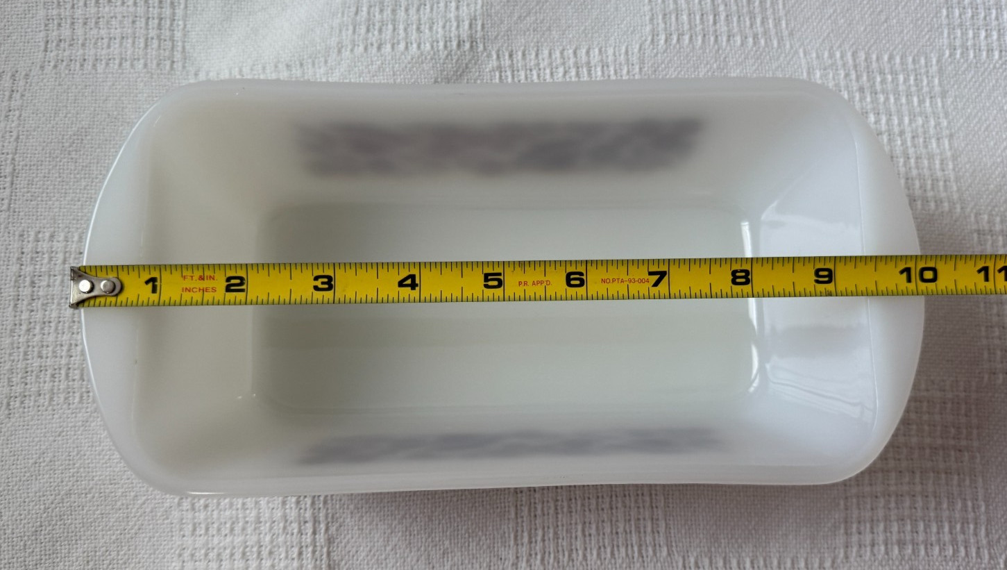 Vintage White Glasbake Baking Dish Loaf Pan J-522 Brown Floral Pattern 1.5 QT