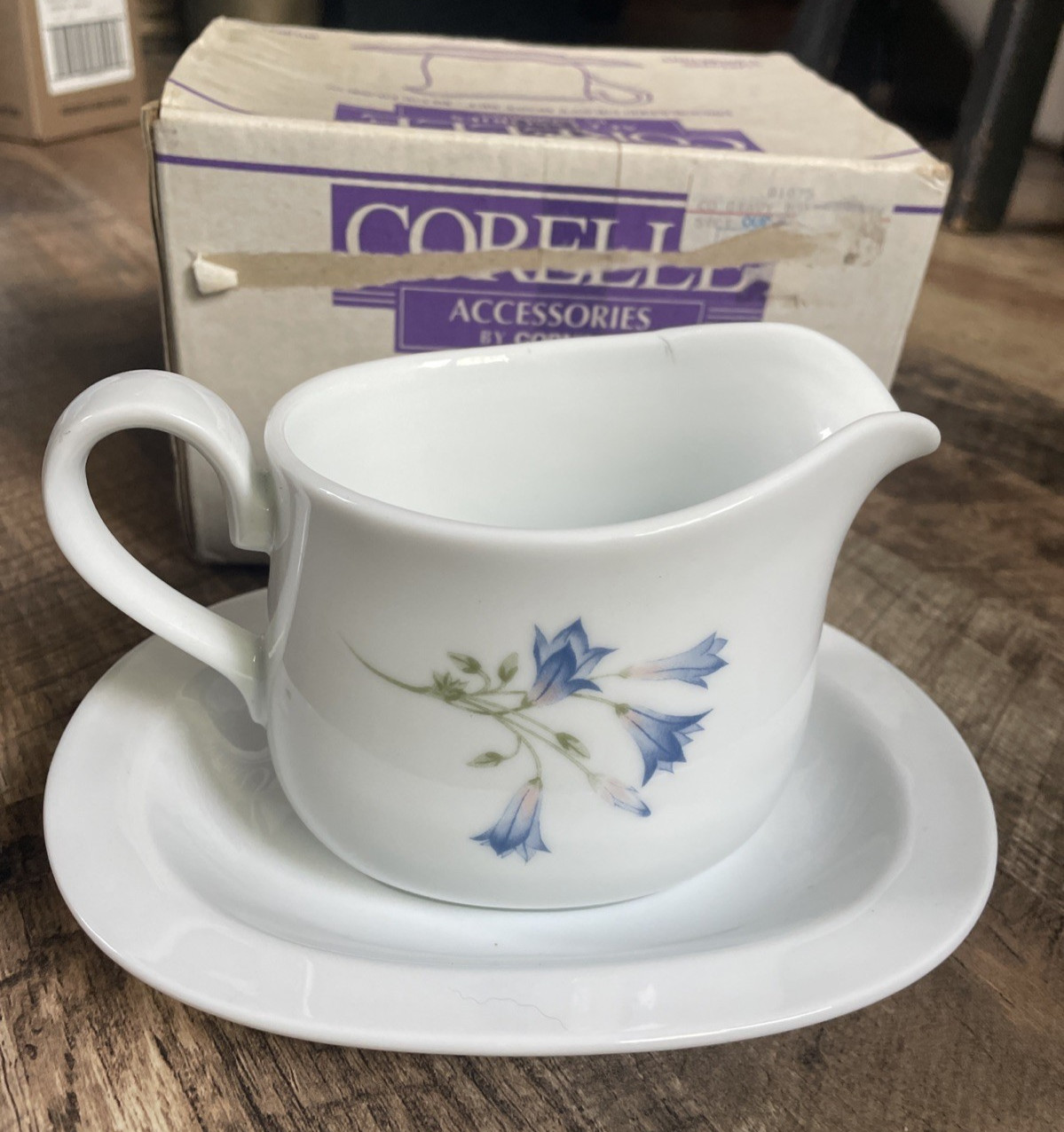 Vintage Corning Ware Blue Dusk Corelle Flower USA. Gravy Boat Imperfections
