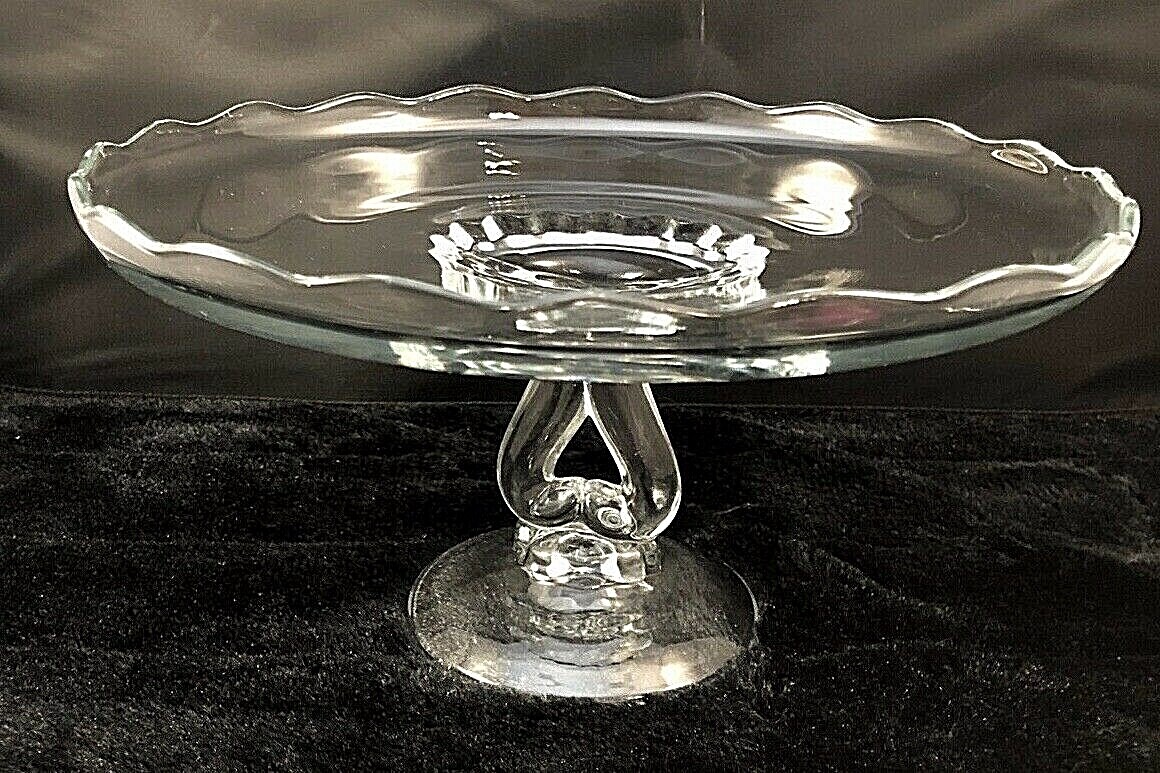 Viking Martinsville Princess Clear Heart Stem Pedestal Cake Plate 11″